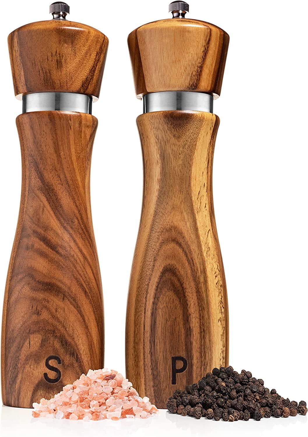 Acacia Wood Salt and Pepper Grinder Set with Stainless Steel Core