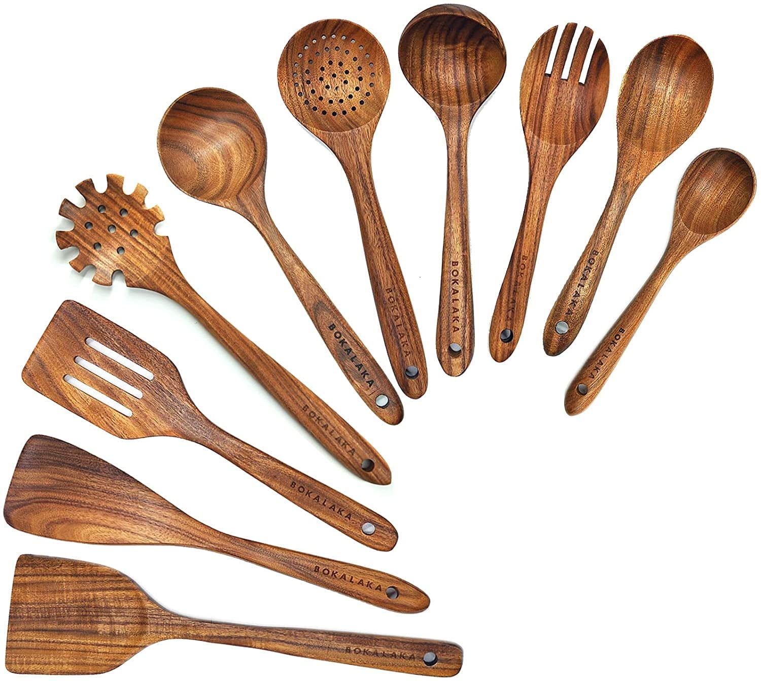 Natural Teak 10-Piece Wooden Kitchen Utensil Set