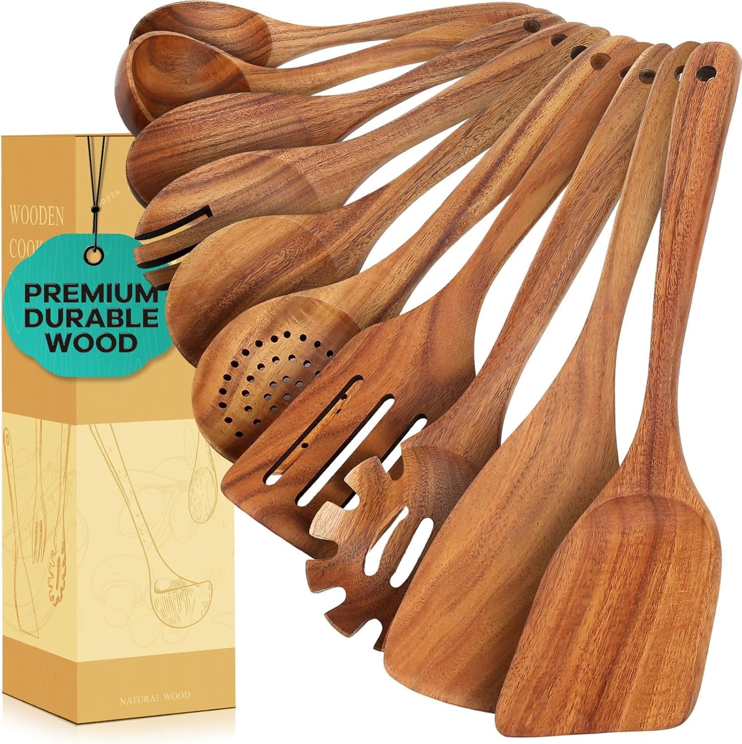 10-Piece Teak Wood Nonstick Cooking Utensils Set