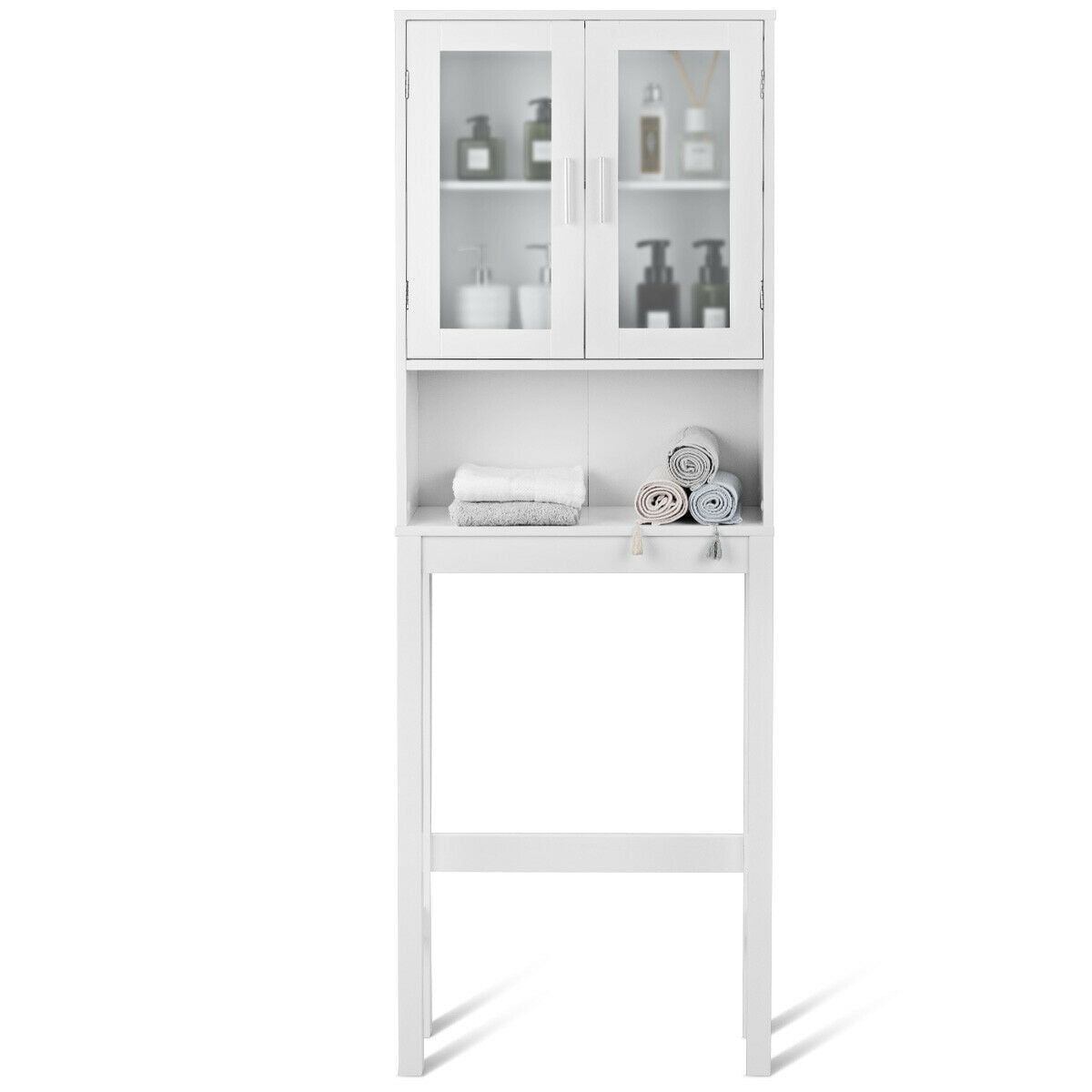 White MDF Over-the-Toilet Storage Cabinet with Doors