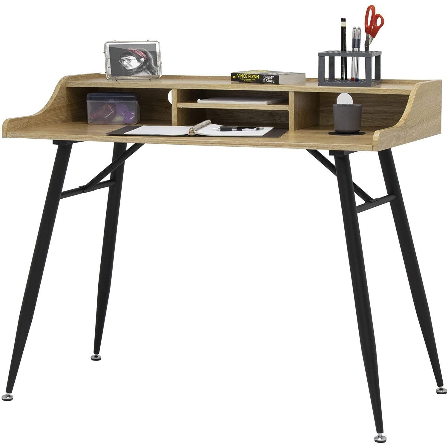 Woodford 42" Beige Writing Desk with Storage Hutch