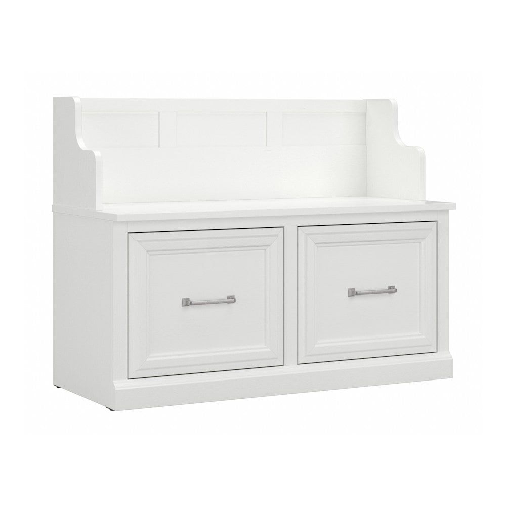 Transitional White Ash Engineered Wood Storage Bench with Euro Hinges