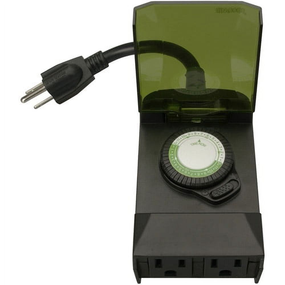 Black Outdoor Mechanical Timer with 2 Grounded Outlets