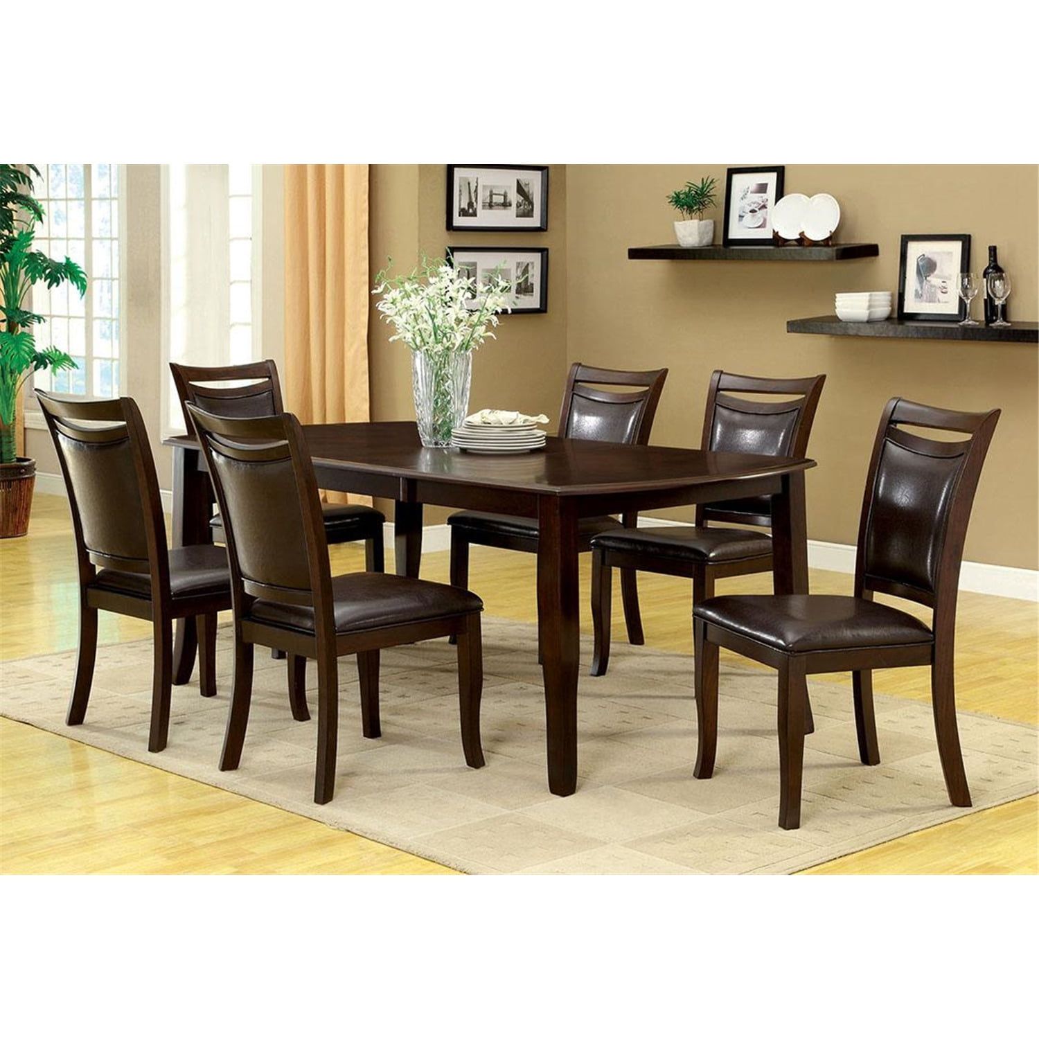 Transitional Dark Cherry Extendable Wood Dining Table, Seats Six