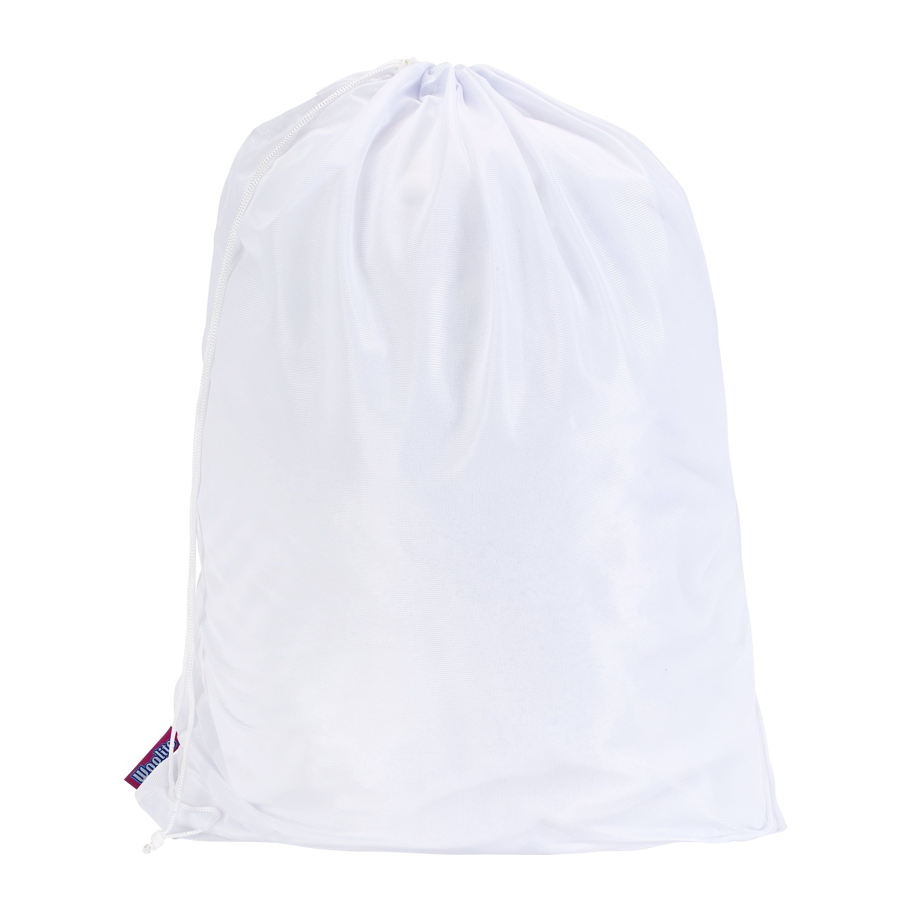 White Collapsible Mesh Laundry Bag with Drawstring Closure