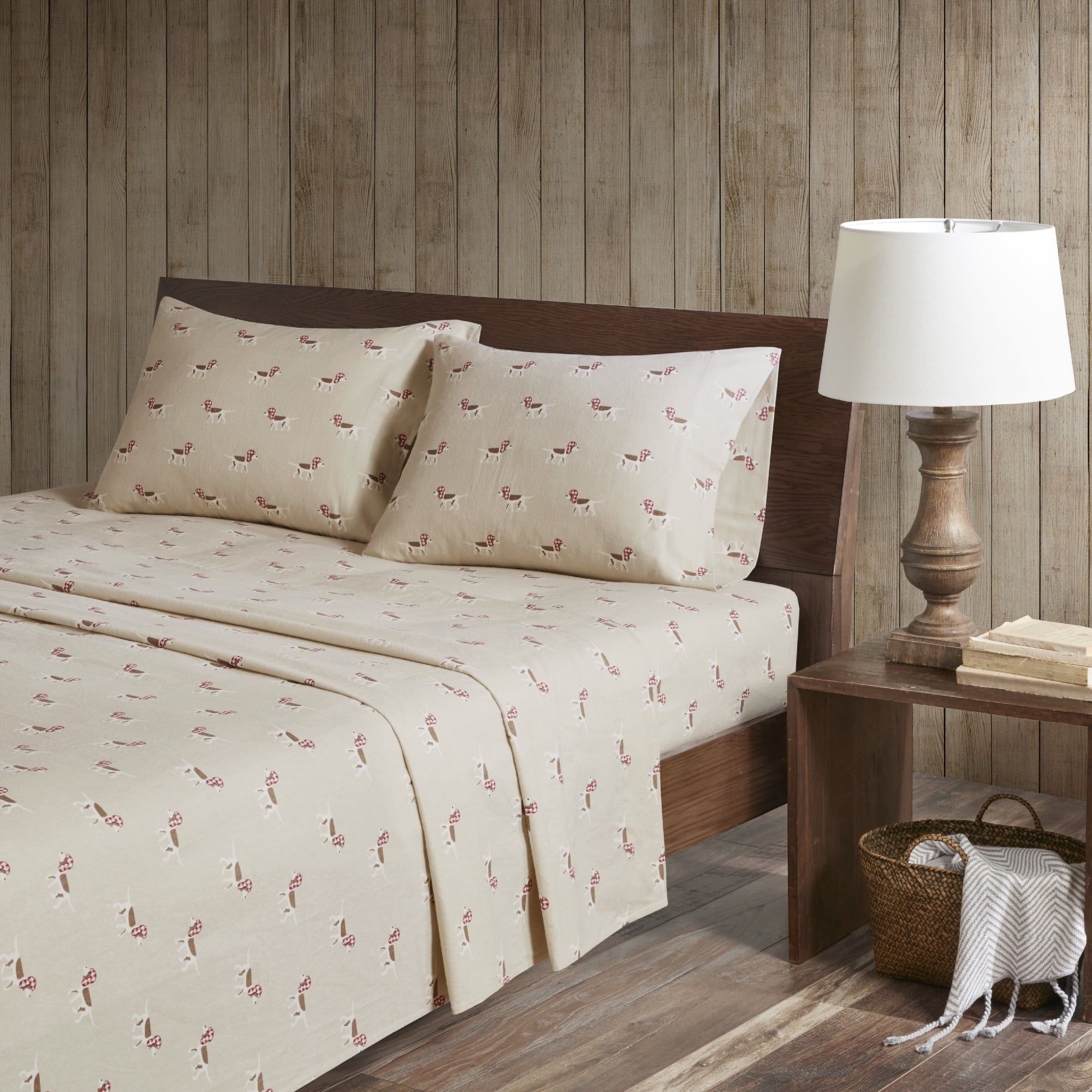 Twin Tan Dog Cotton Flannel Sheet Set