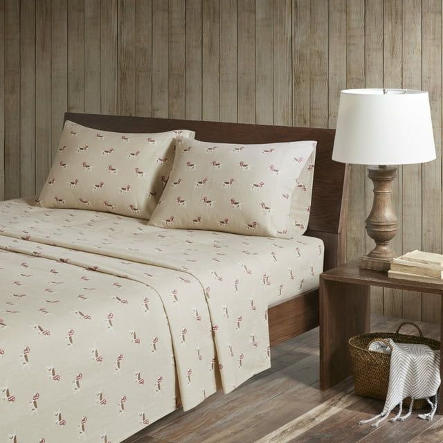 Twin Tan Dog Cotton Flannel Sheet Set