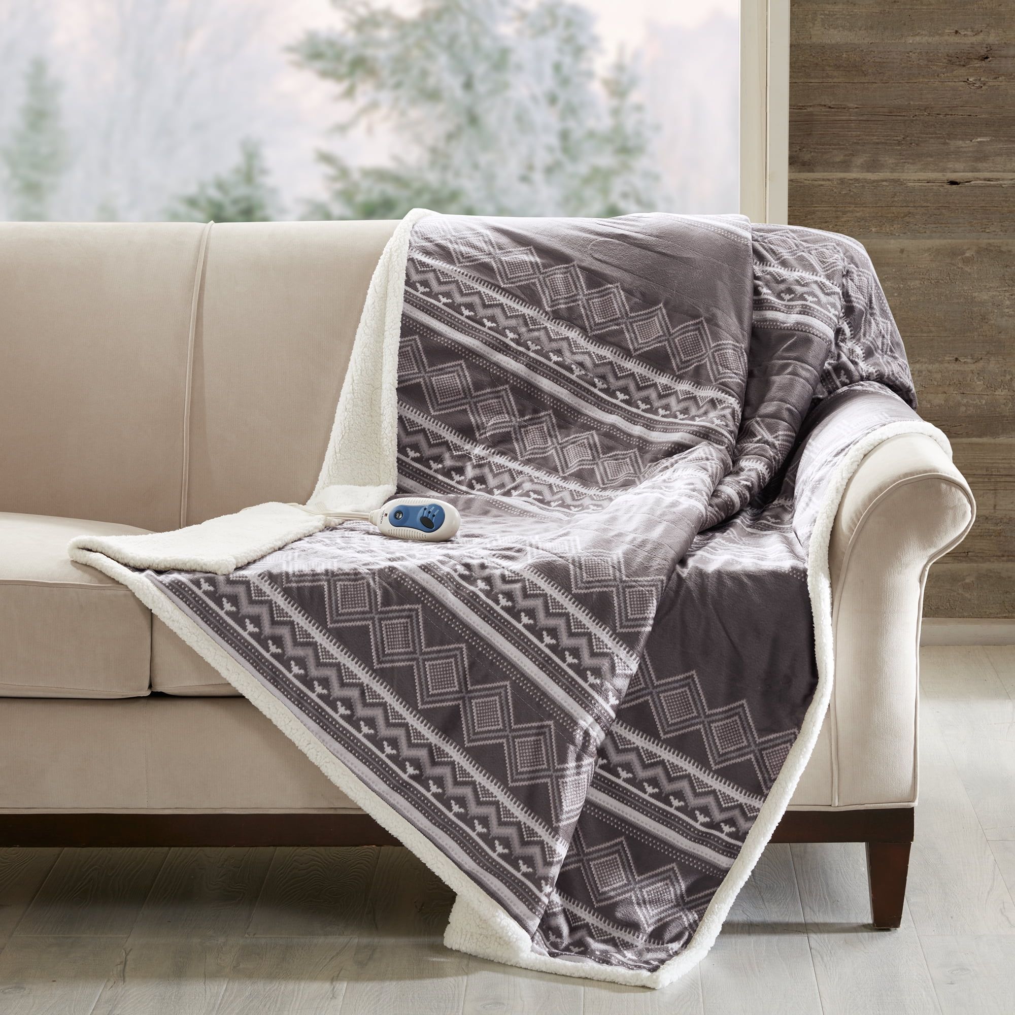 Grey Electric Knitted Reversible Heat Blanket 60x70 inch