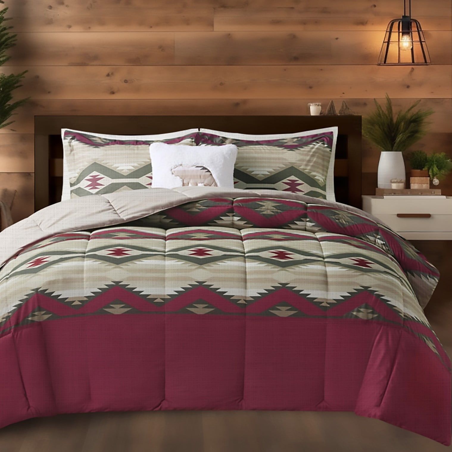 Full Red Southwestern Down Alternative Microfiber Comforter Set