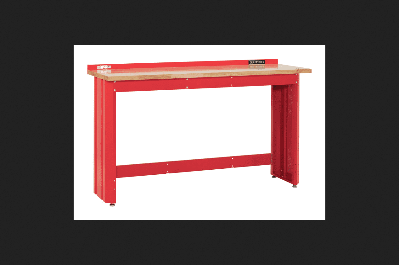 Red Steel 6-Foot Workbench with Butcher Block Top