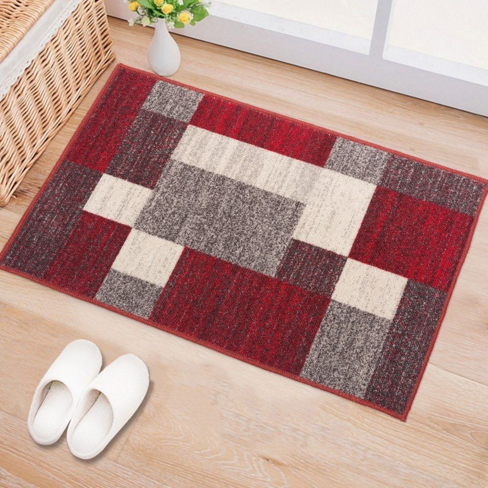 Red and Gray Geometric Tufted Synthetic Area Rug 20" x 30"