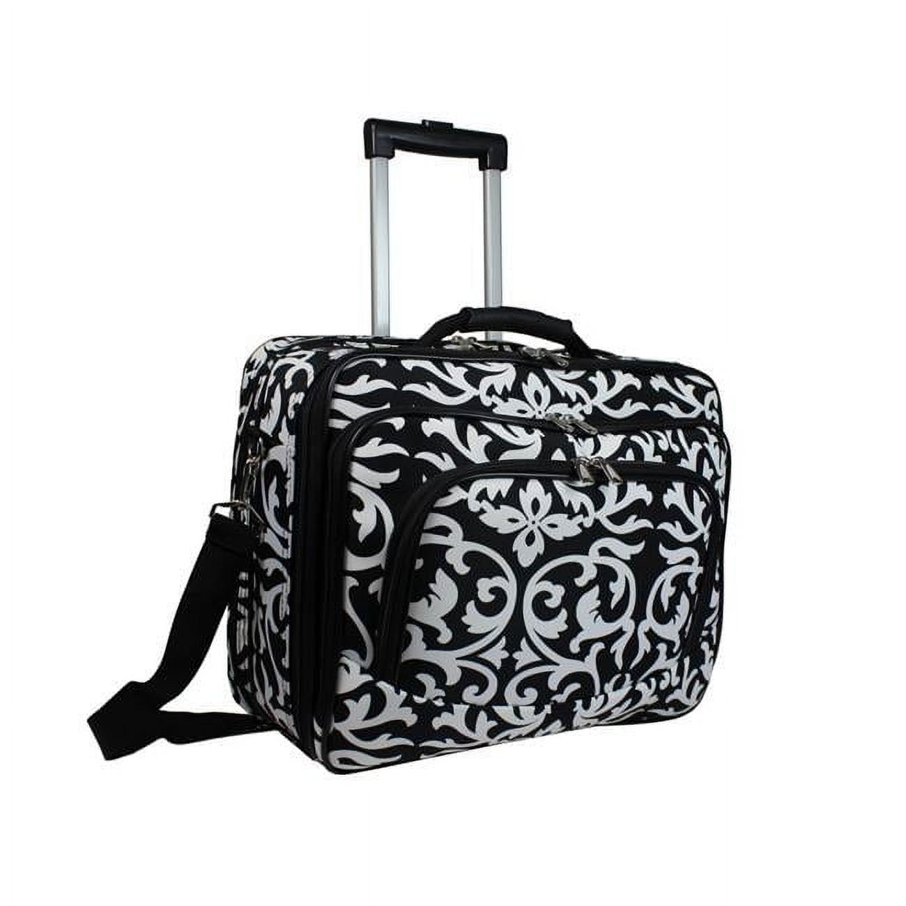 Damask Black and White Rolling Laptop Briefcase with Telescopic Handle