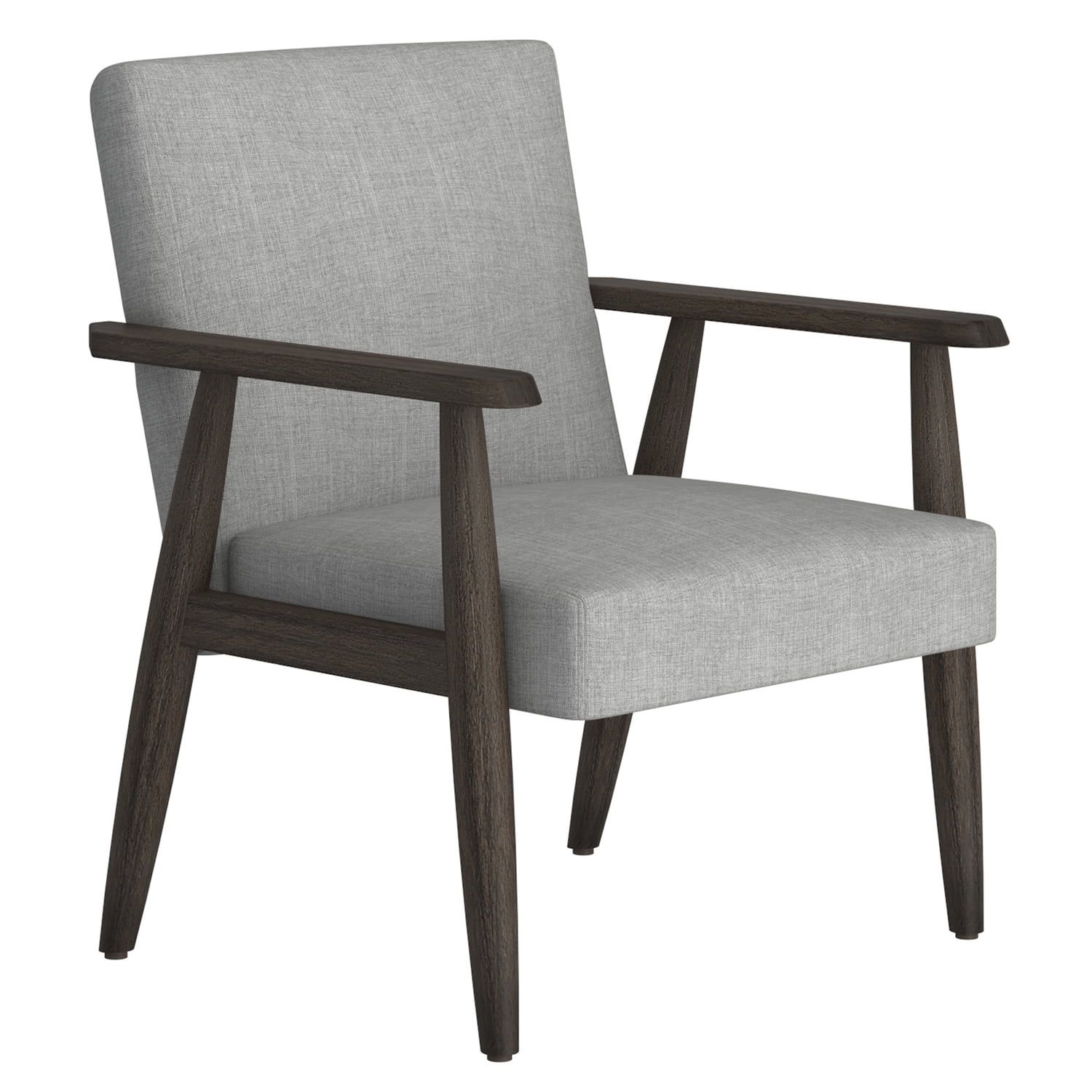 Mid-Century Modern Gray Accent Chair with Weathered Wood Frame