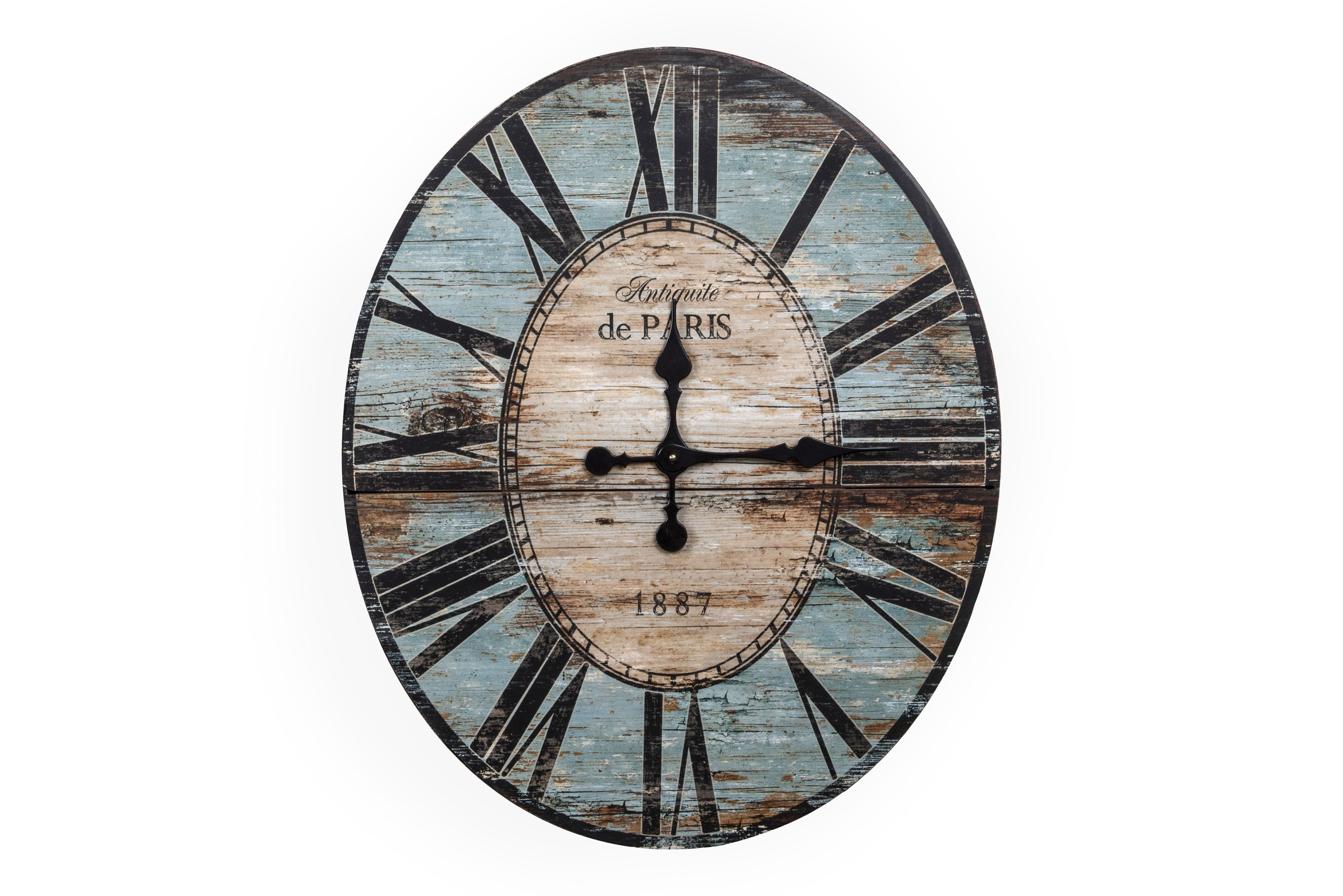 Oversized Turquoise Distressed Wood Oval Wall Clock