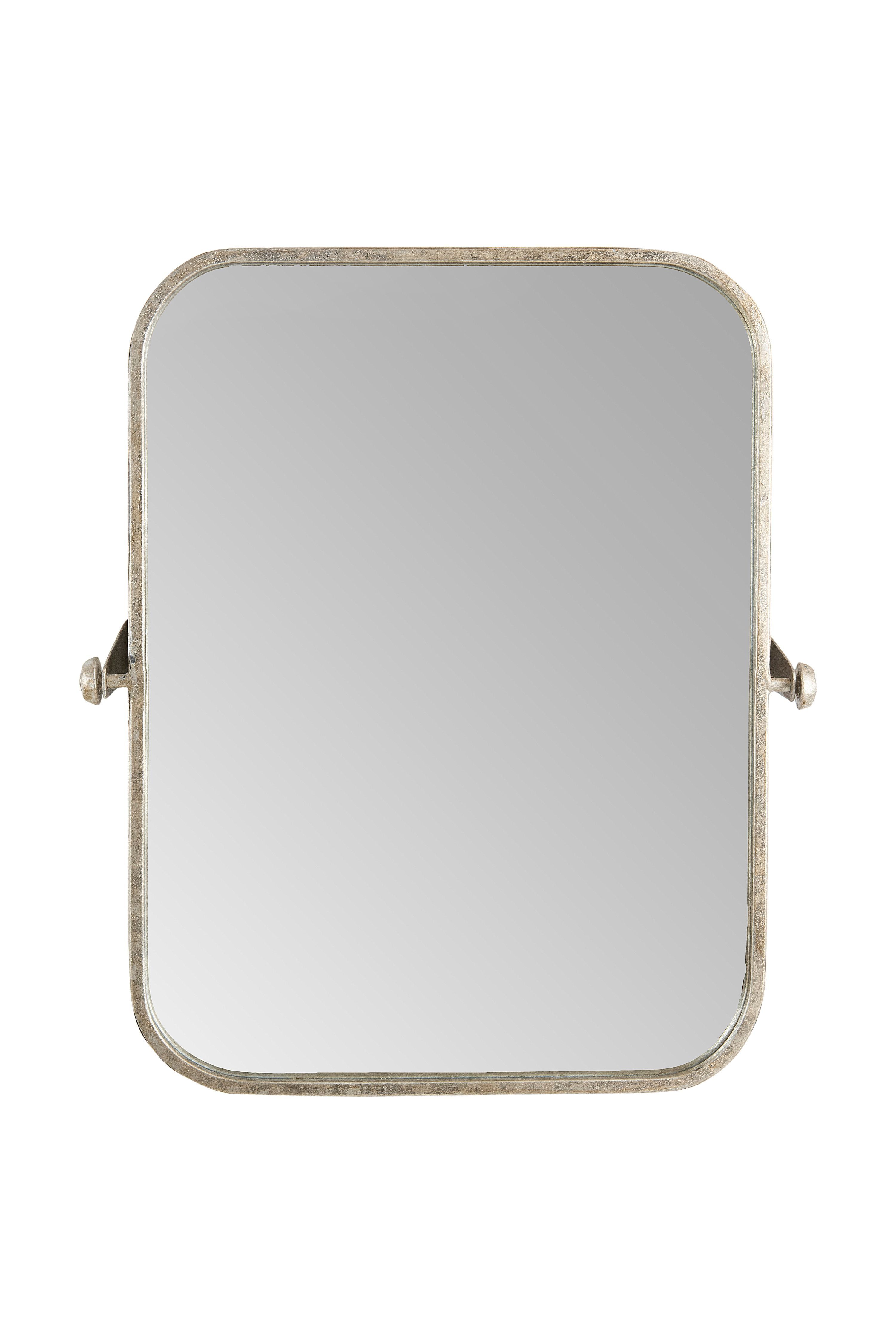 Elegant Rectangular Wood and Metal Pivoting Wall Mirror in Silver and Gold