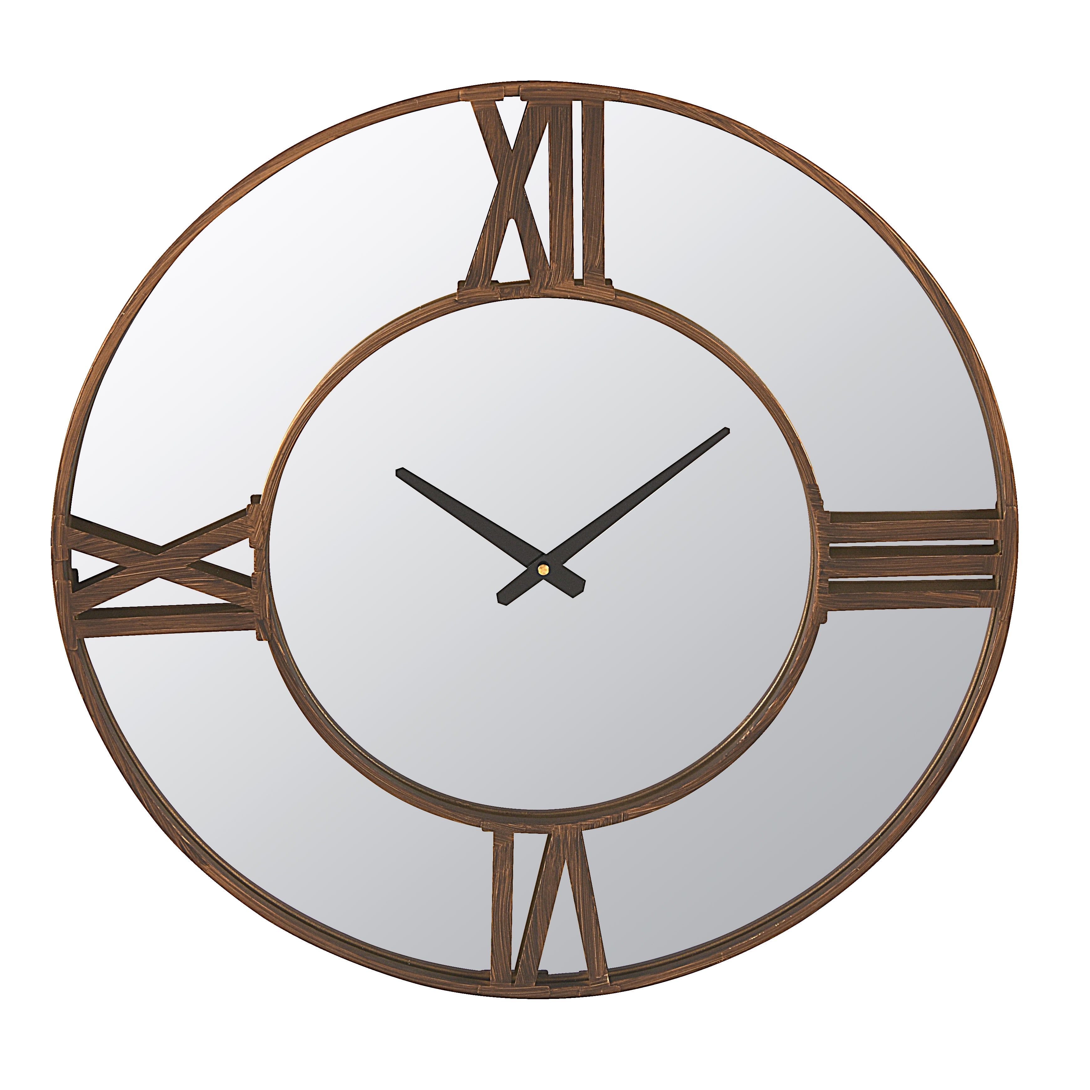 Oversized Antiqued Bronze Metal Wall Clock Mirror