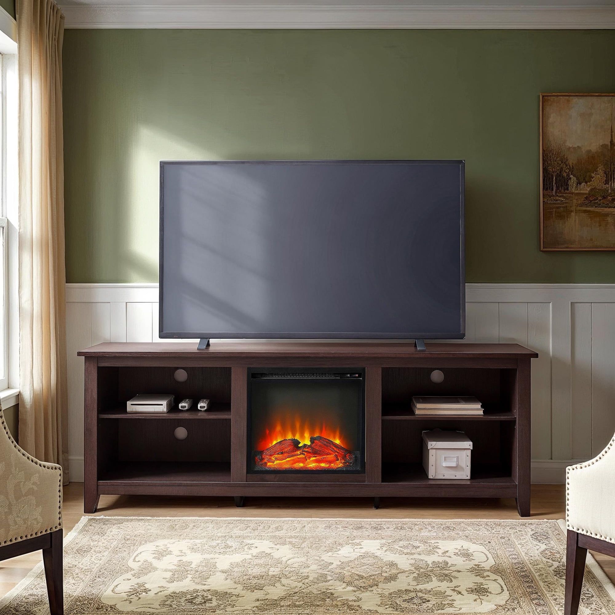 Espresso 70" MDF Fireplace TV Stand with Storage