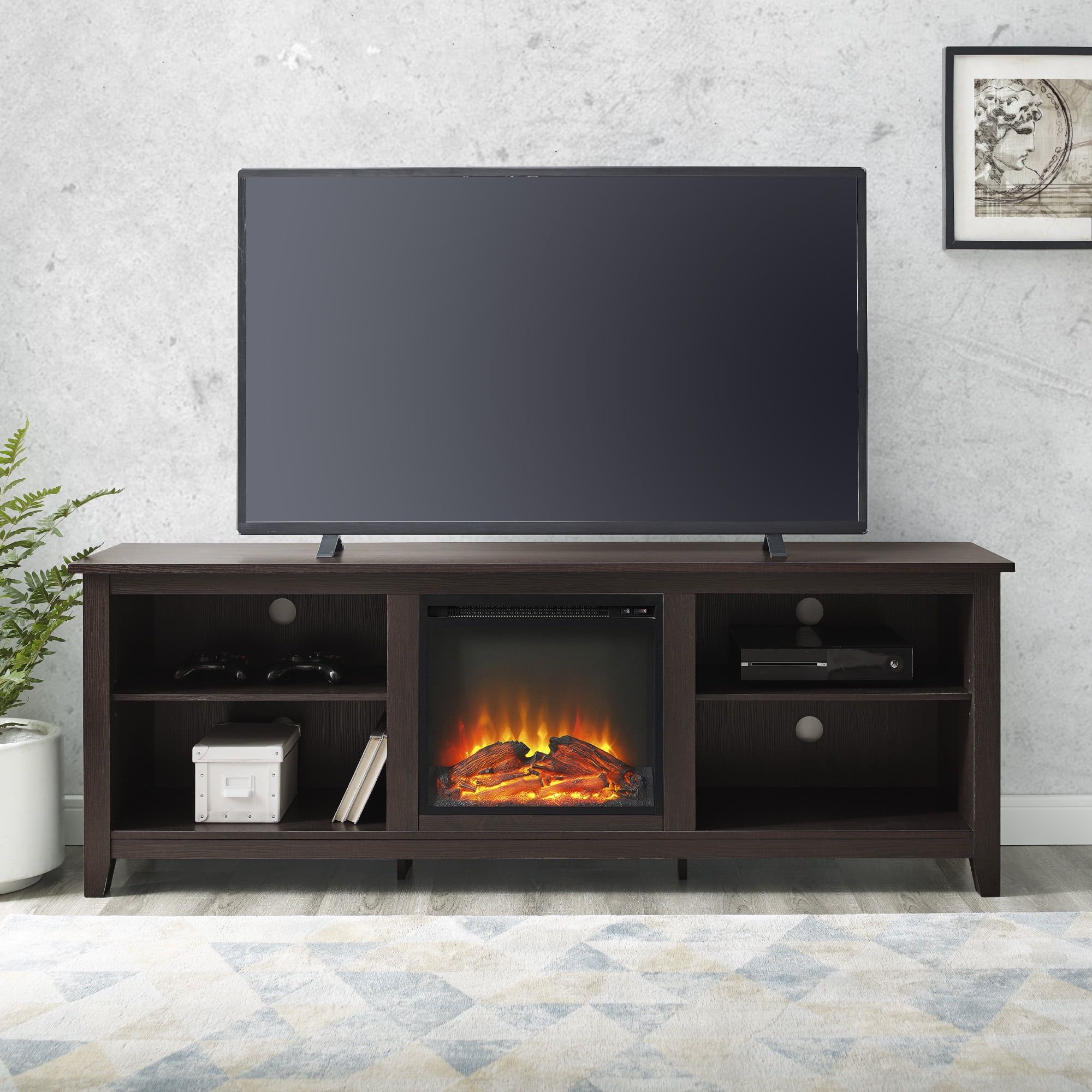 Espresso 70" MDF Fireplace TV Stand with Storage