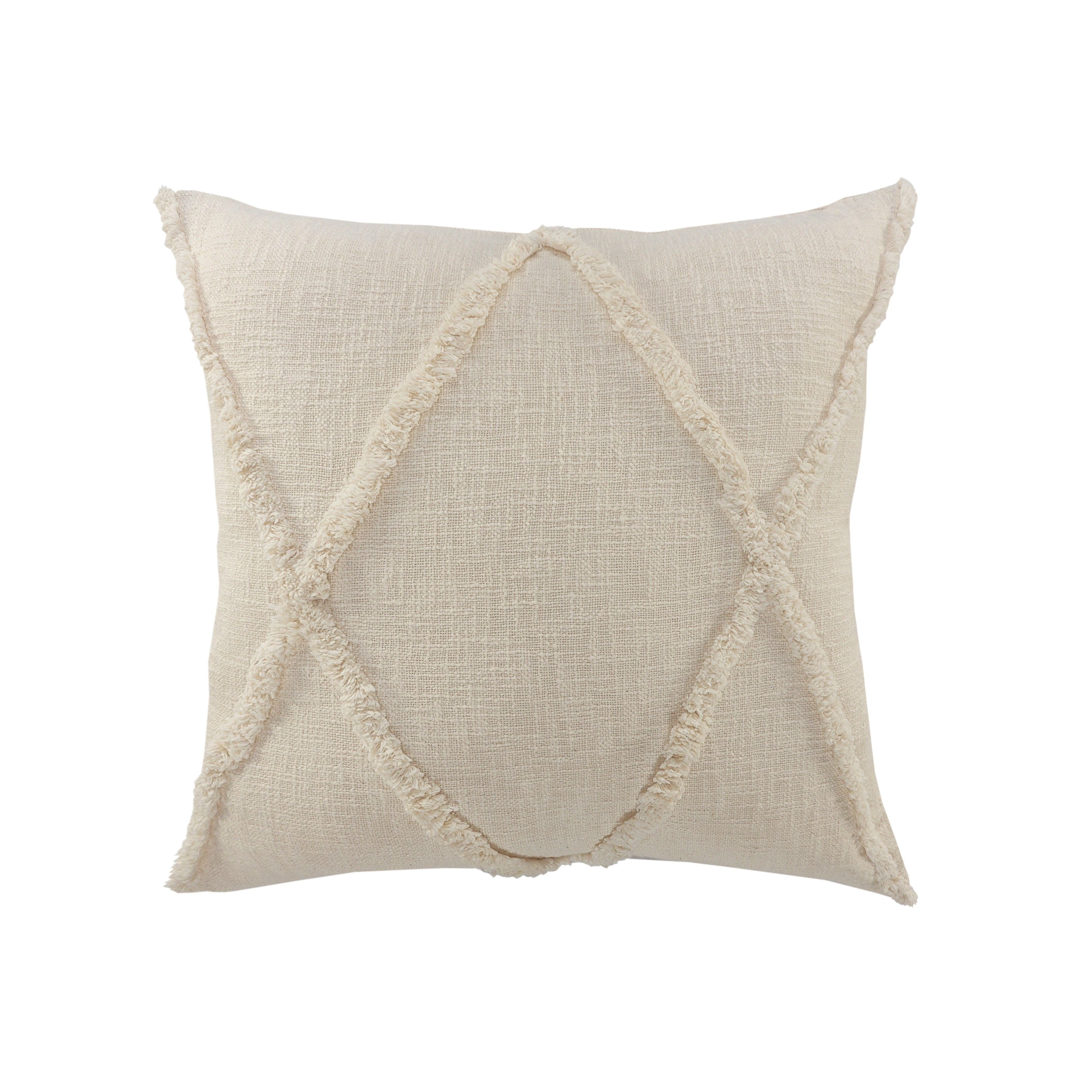 Ivory Diamond Tufted Cotton Square Throw Pillow 20"