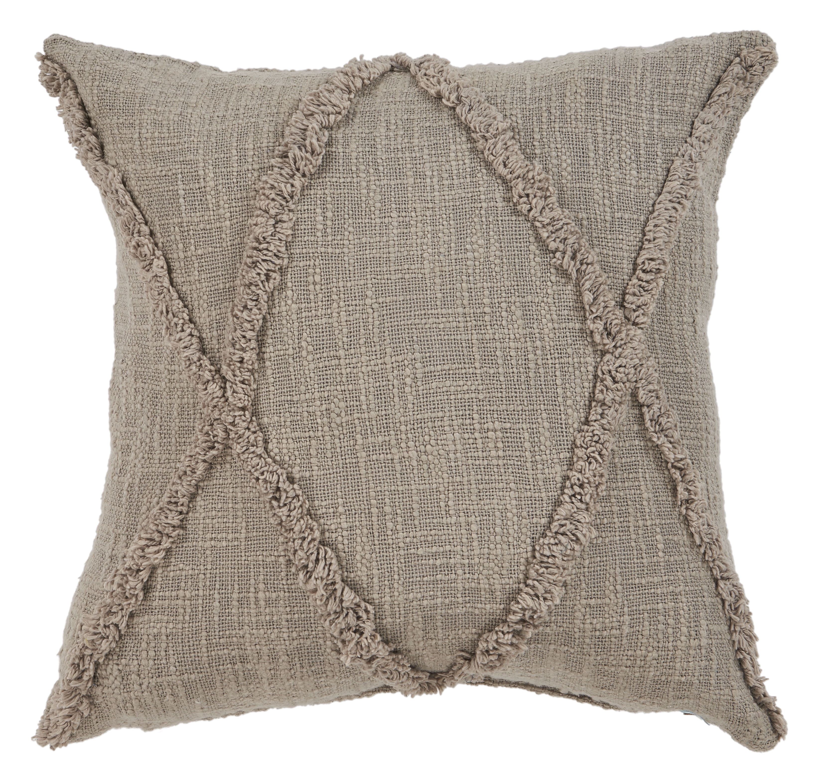 Taupe Hand Woven Diamond Tufted 20" Square Throw Pillow