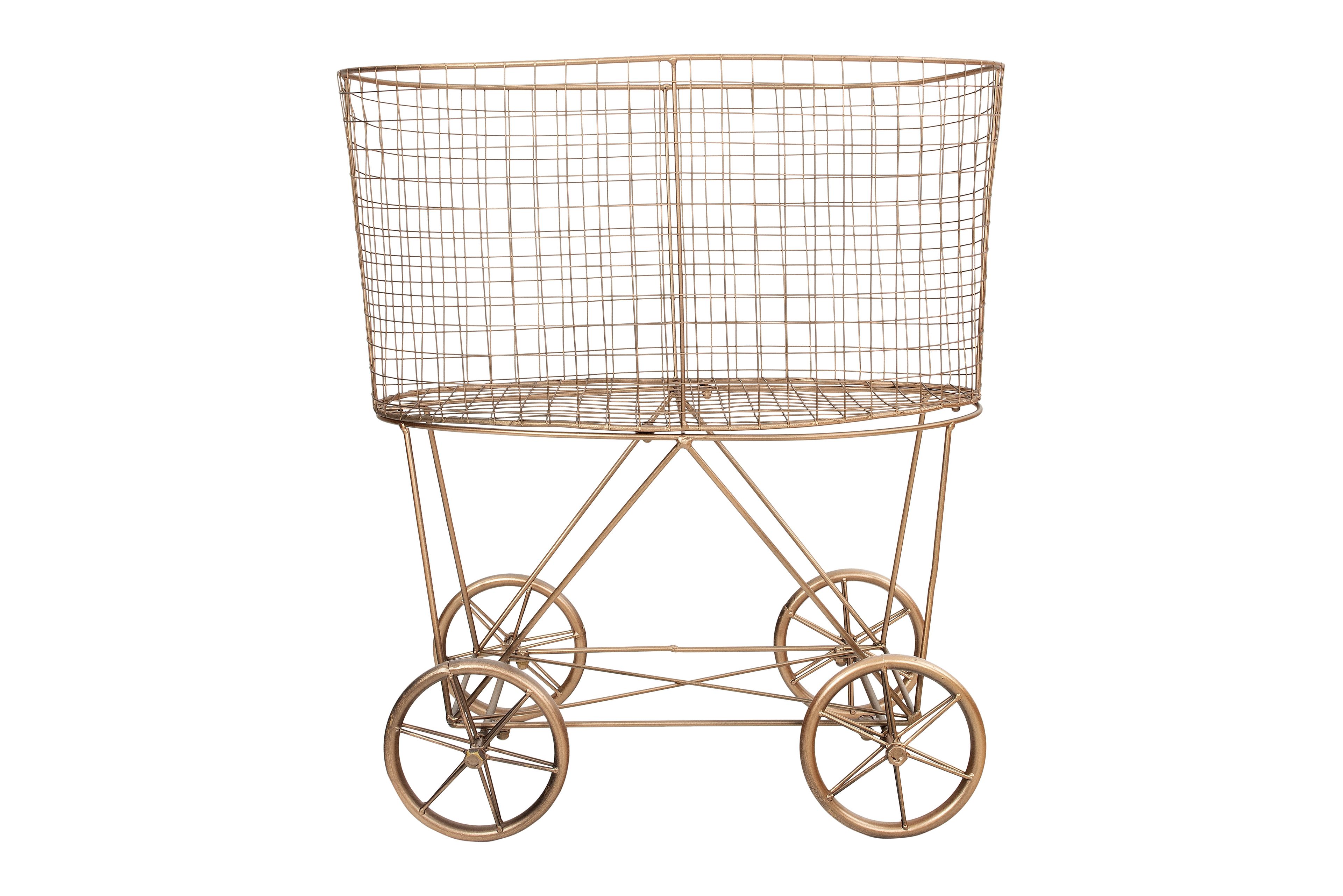 Bronze Metal Vintage Rolling Laundry Basket with Wheels