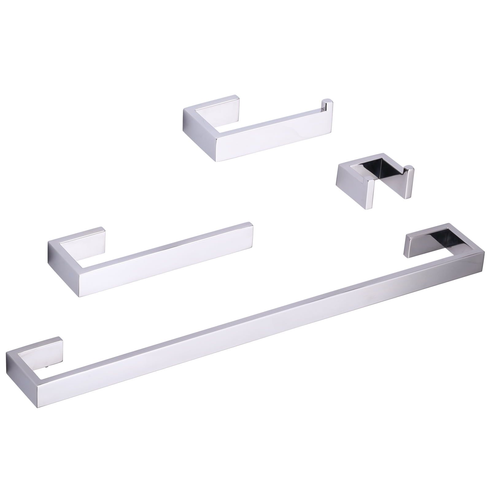 Polished Chrome 4-Piece Bathroom Hardware Set with Towel Bar