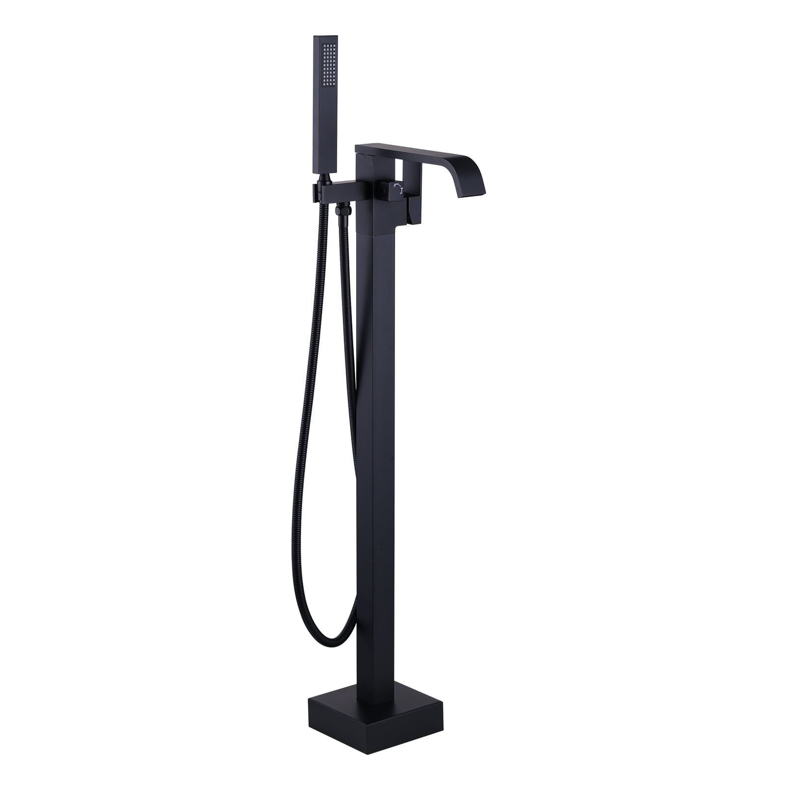 Matte Black Freestanding Waterfall Tub Faucet with Hand Shower