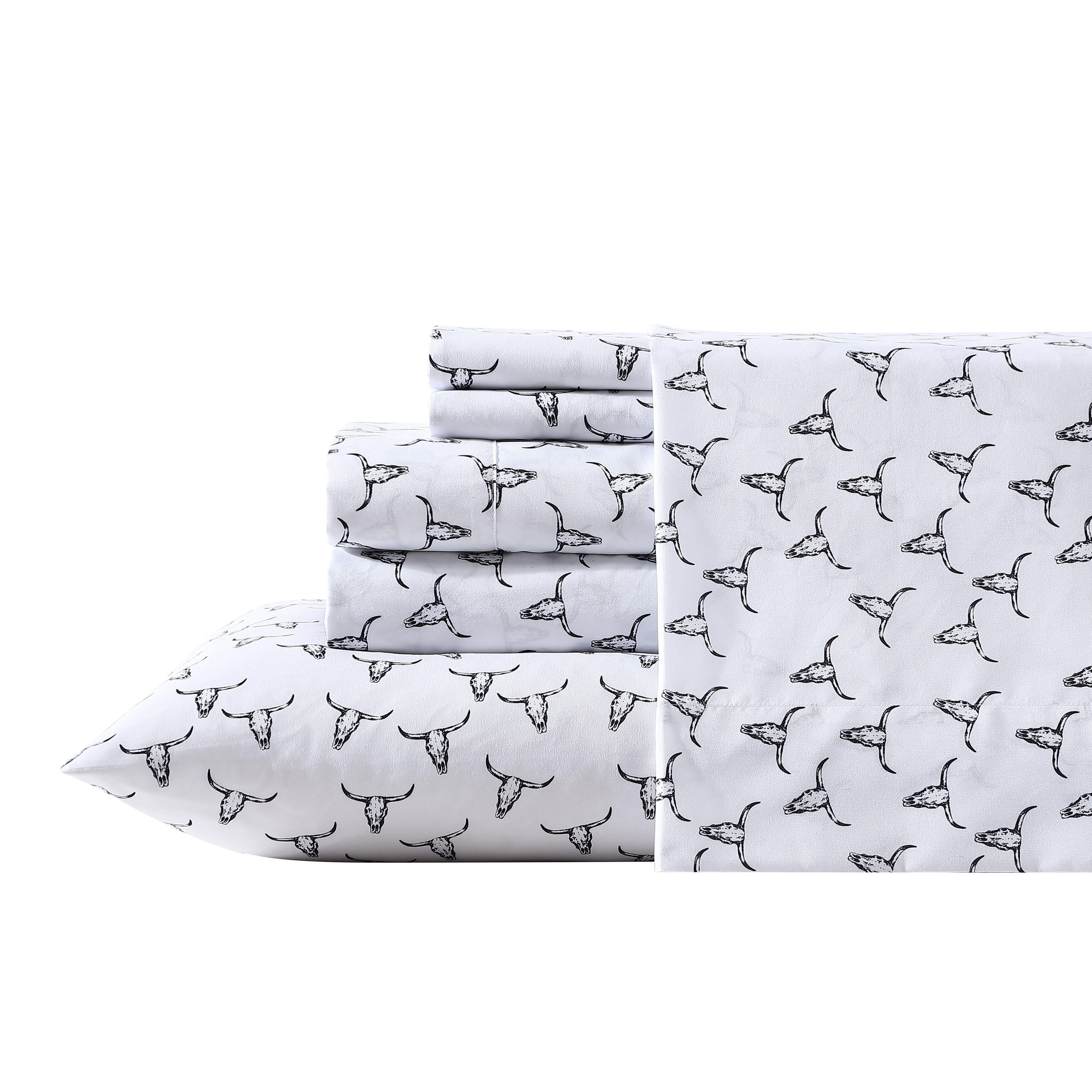 King Black and White Steer Skulls Microfiber Sheet Set