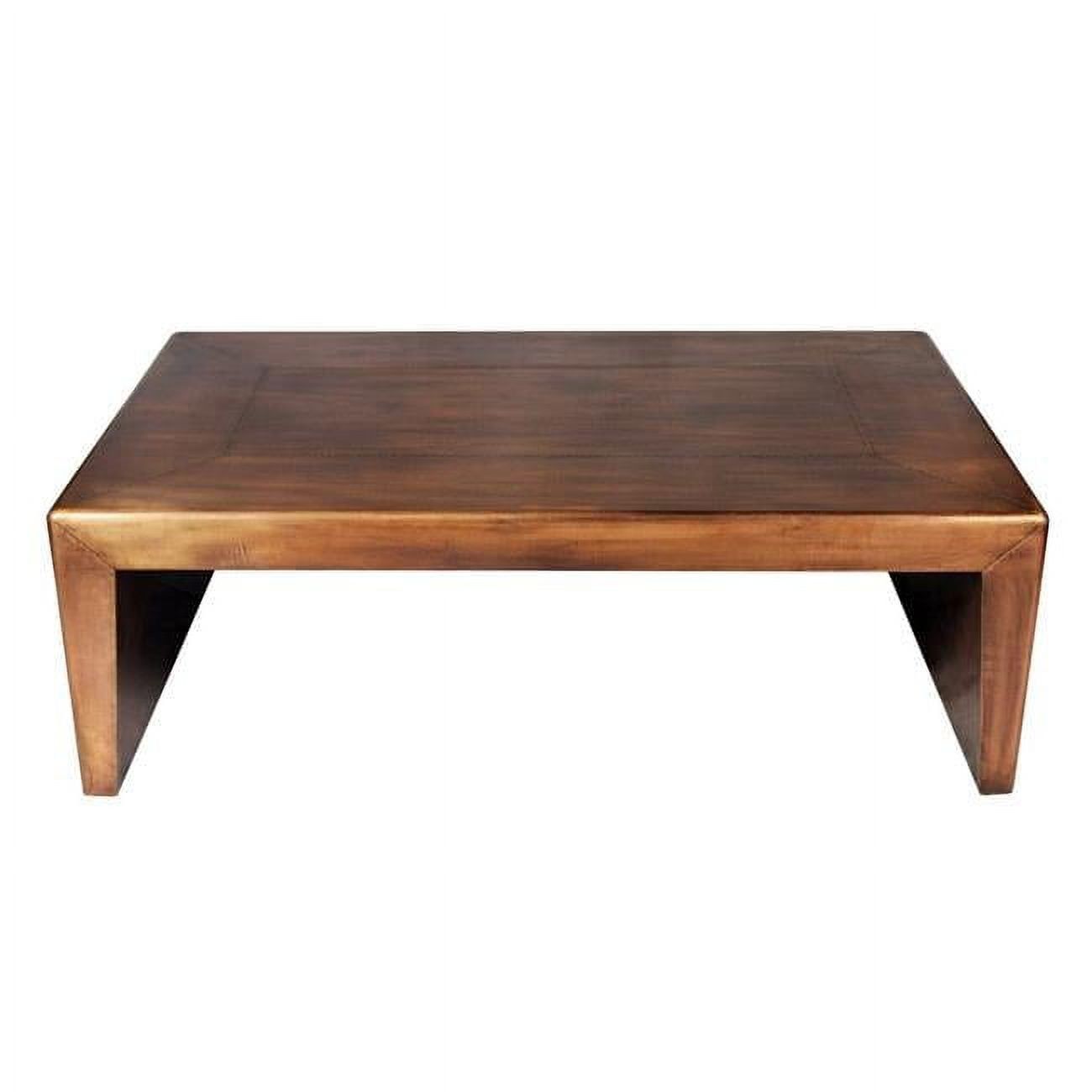 Copper Tone Rectangular Wood and Metal Coffee Table