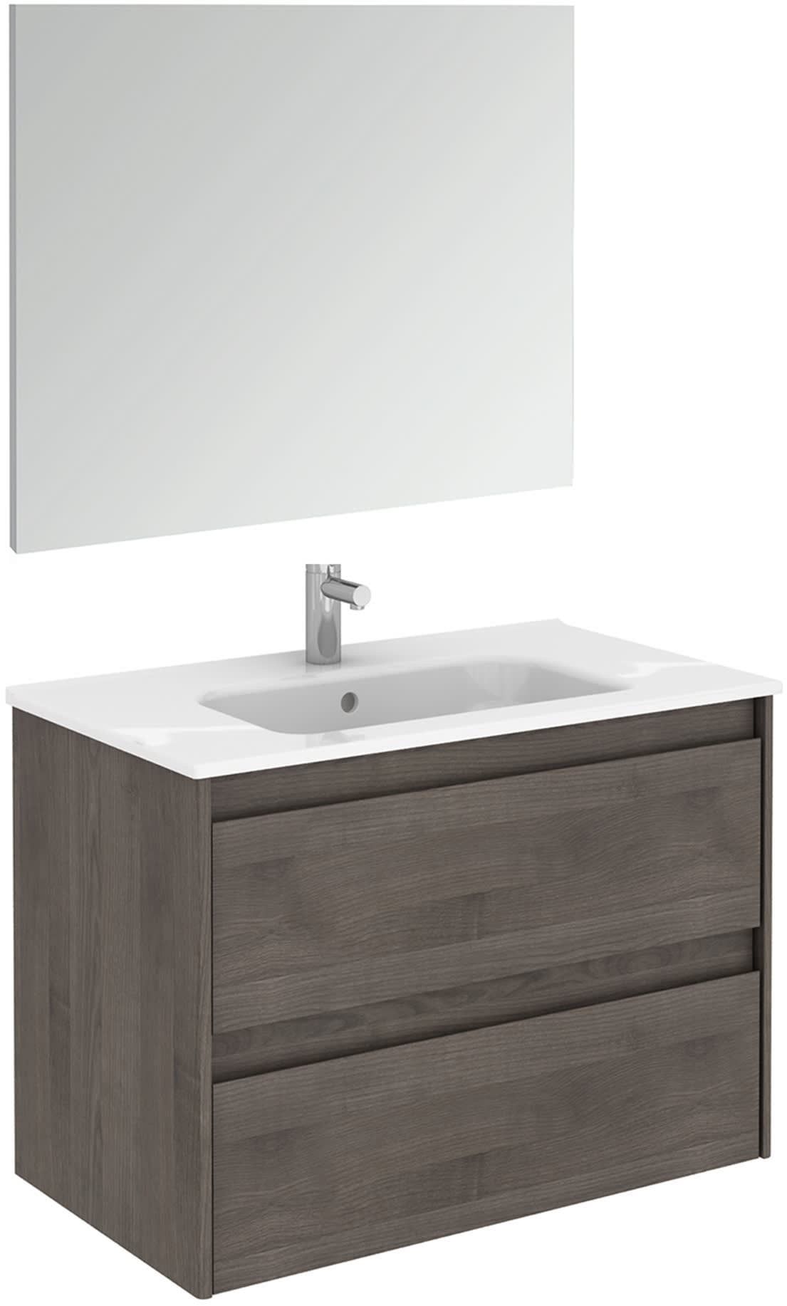 Samara Ash Modern Vanity Unit with Integrated Sink and Mirror