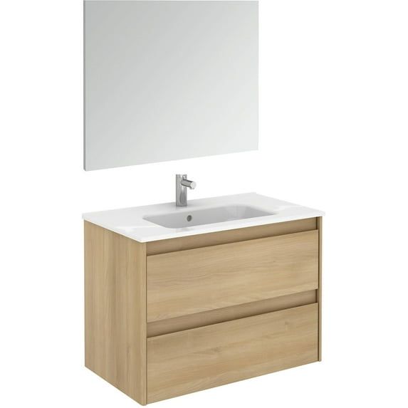 Nordic Oak Floating Single Sink Vanity with Brass Accents