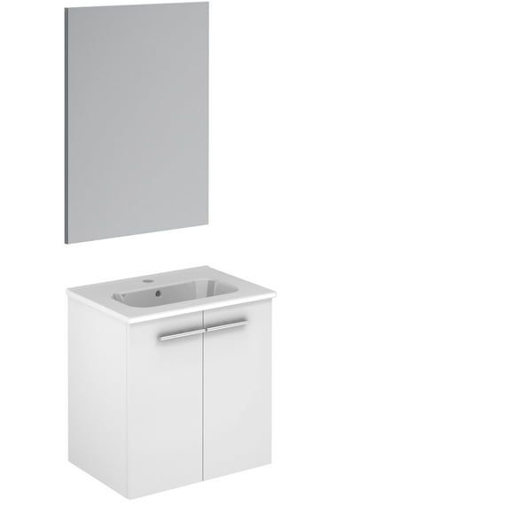 Gloss White Ceramic Wall-Mount Vanity with Mirror