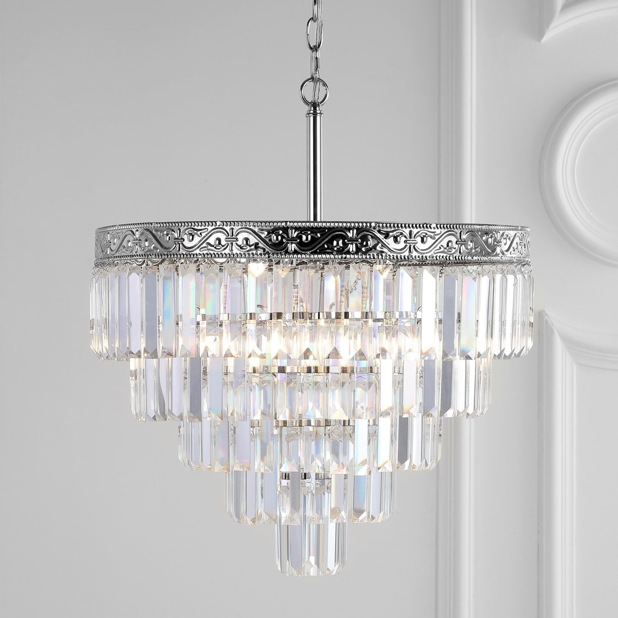 Wyatt 20" Polished Nickel 4-Light Tiered Crystal Chandelier