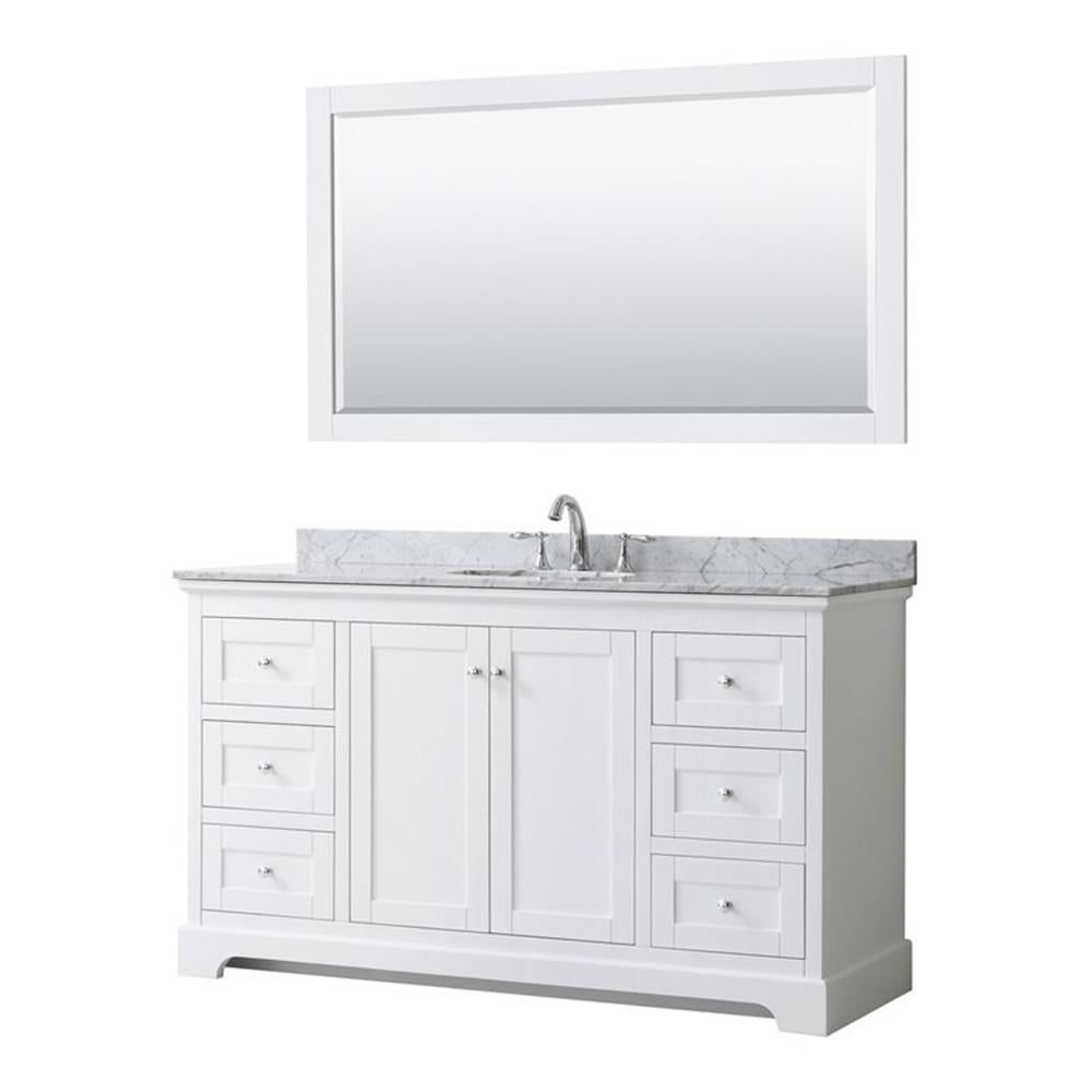 Avery White 60" Single Bathroom Vanity with Carrara Marble Top