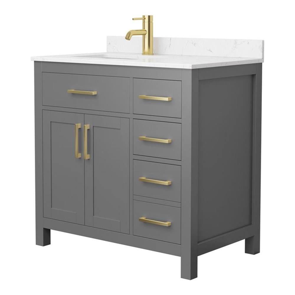 Beckett 36" Dark Gray Wood Vanity with White Quartz Top and Gold Trim