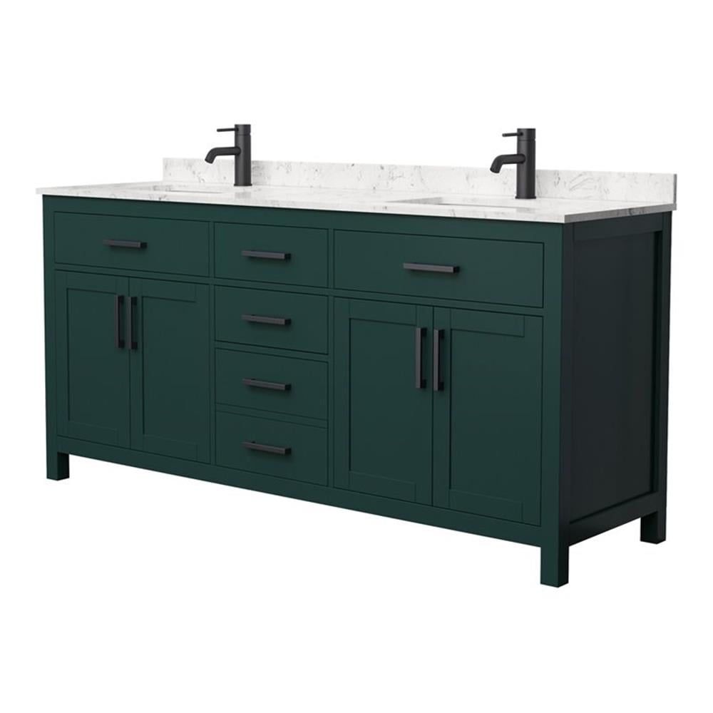 Beckett 72" Green Birch Wood Double Bathroom Vanity with Matte Black Accents