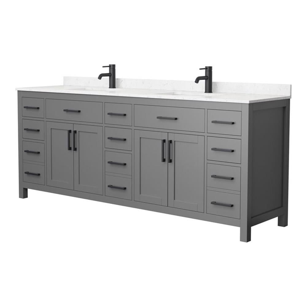 Beckett 84" Dark Gray Freestanding Double Bathroom Vanity with Carrara Marble Top