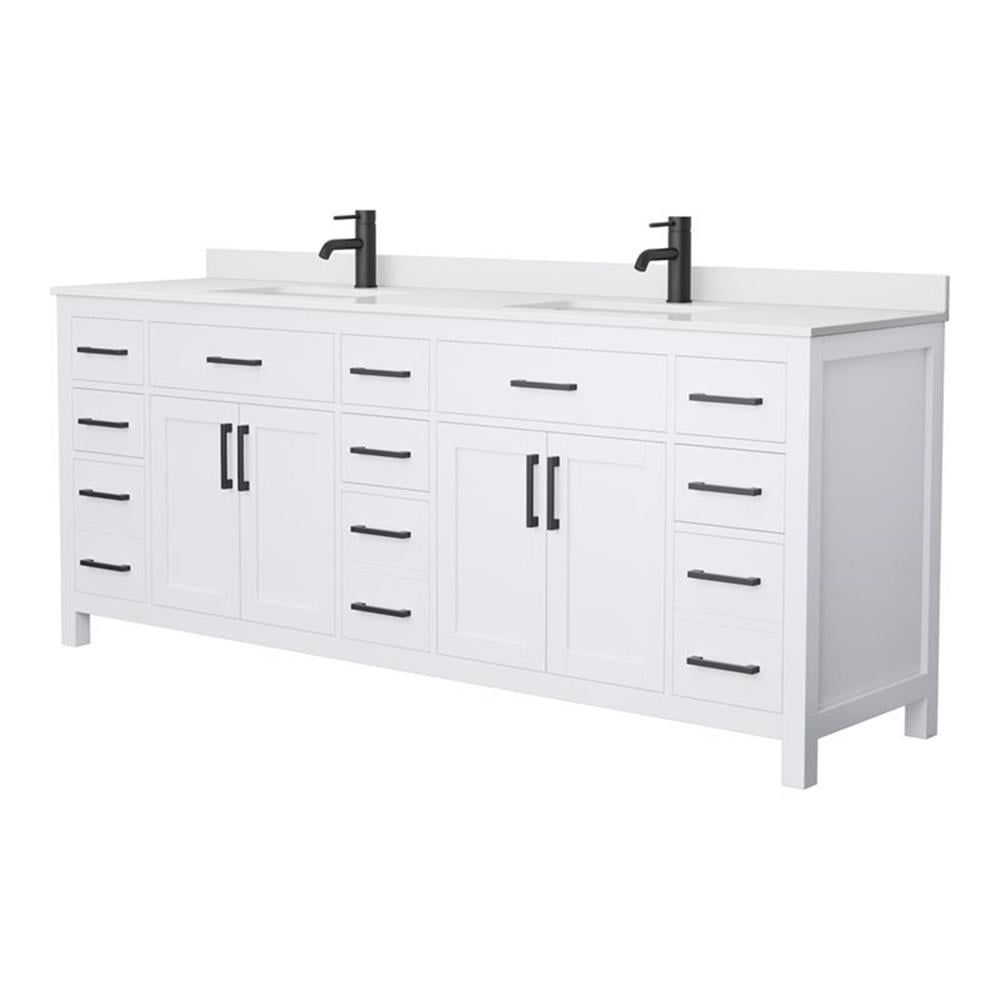 Beckett 84" White Double Bathroom Vanity with Matte Black Hardware