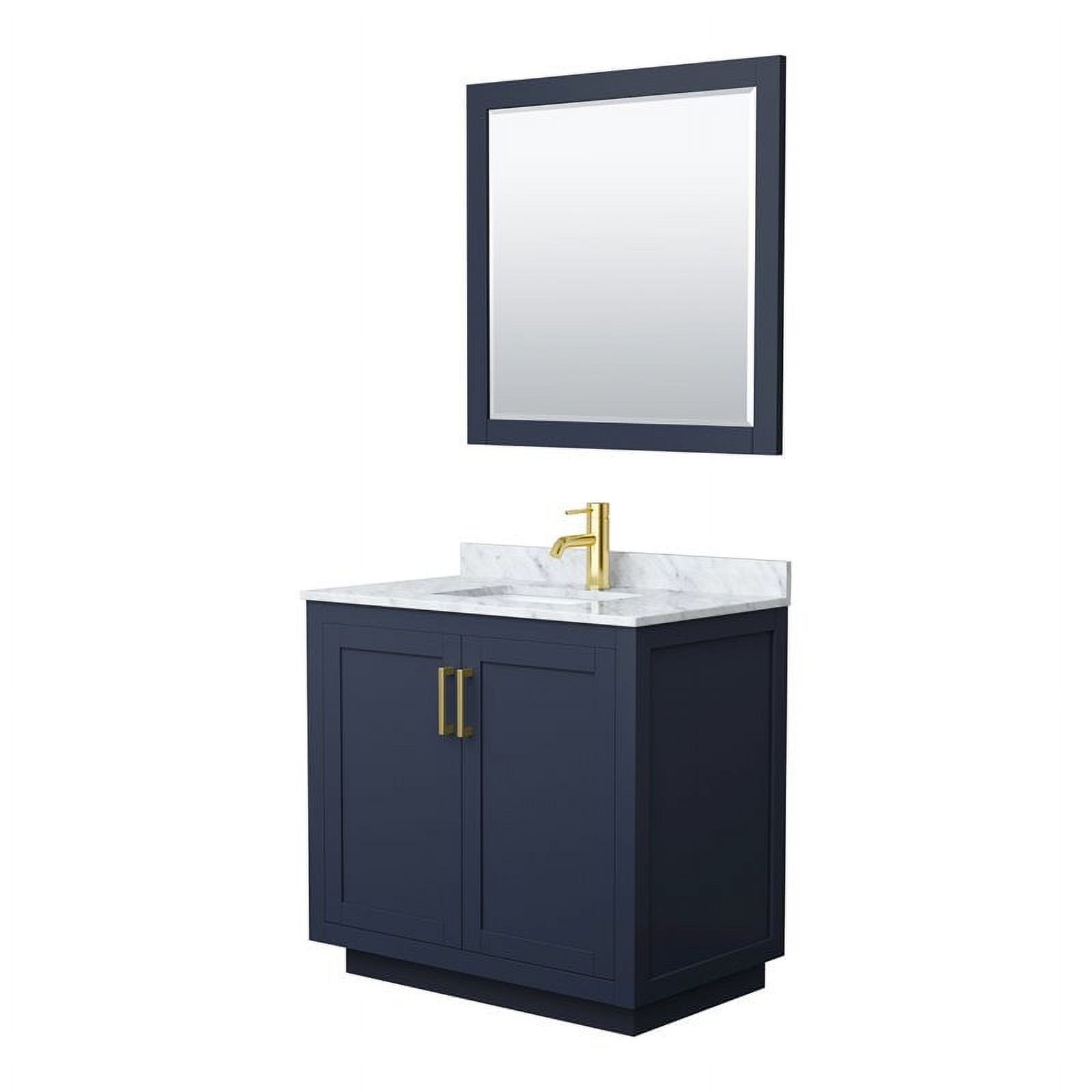 Miranda 36" Dark Blue Single Bathroom Vanity with White Carrara Marble Top and Brushed Gold Trim