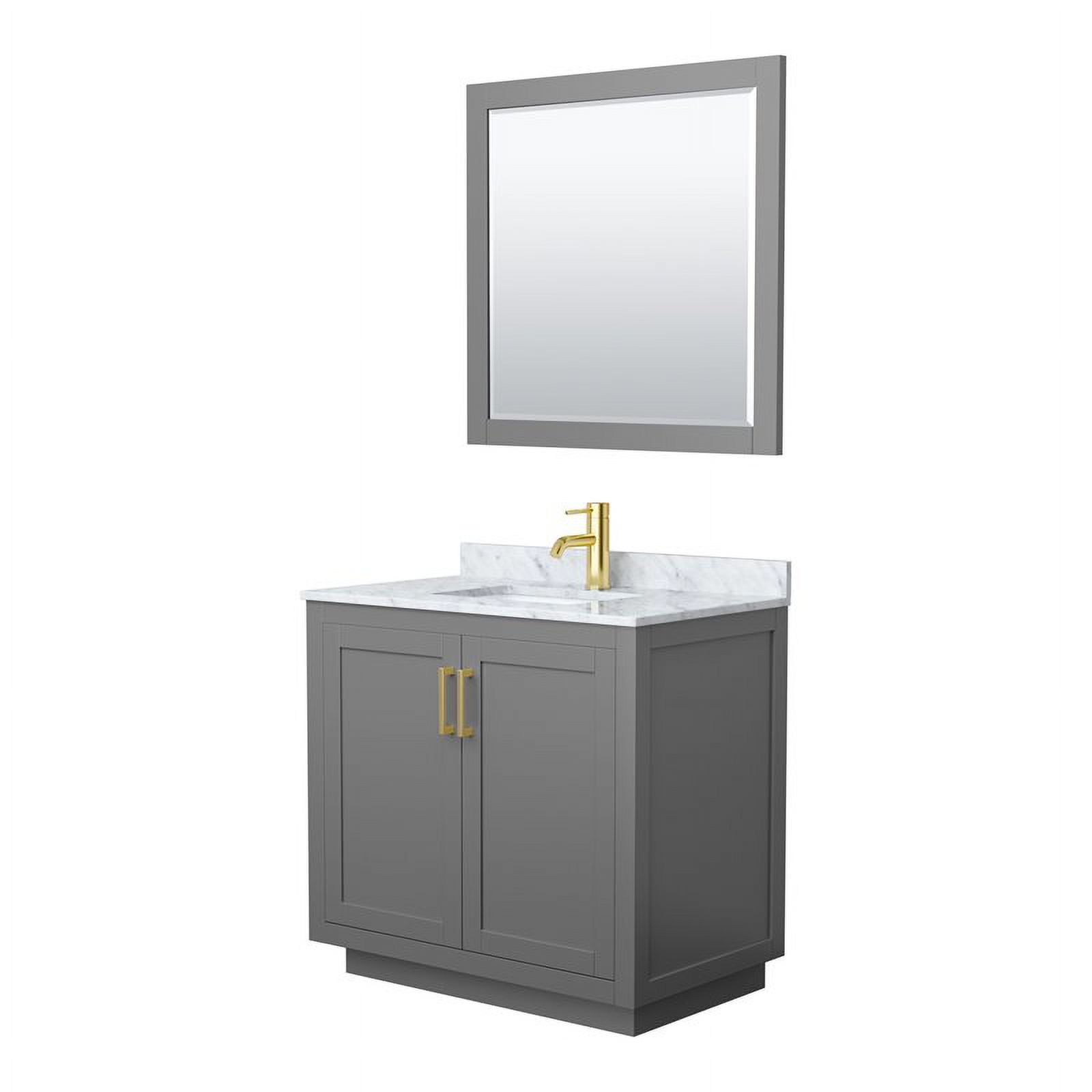 Miranda 36" Gray Wood and Carrara Marble Vanity with Gold Trim