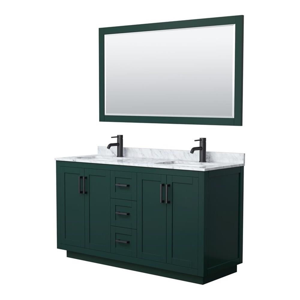 Miranda 60" Green Double Bathroom Vanity with White Marble Top