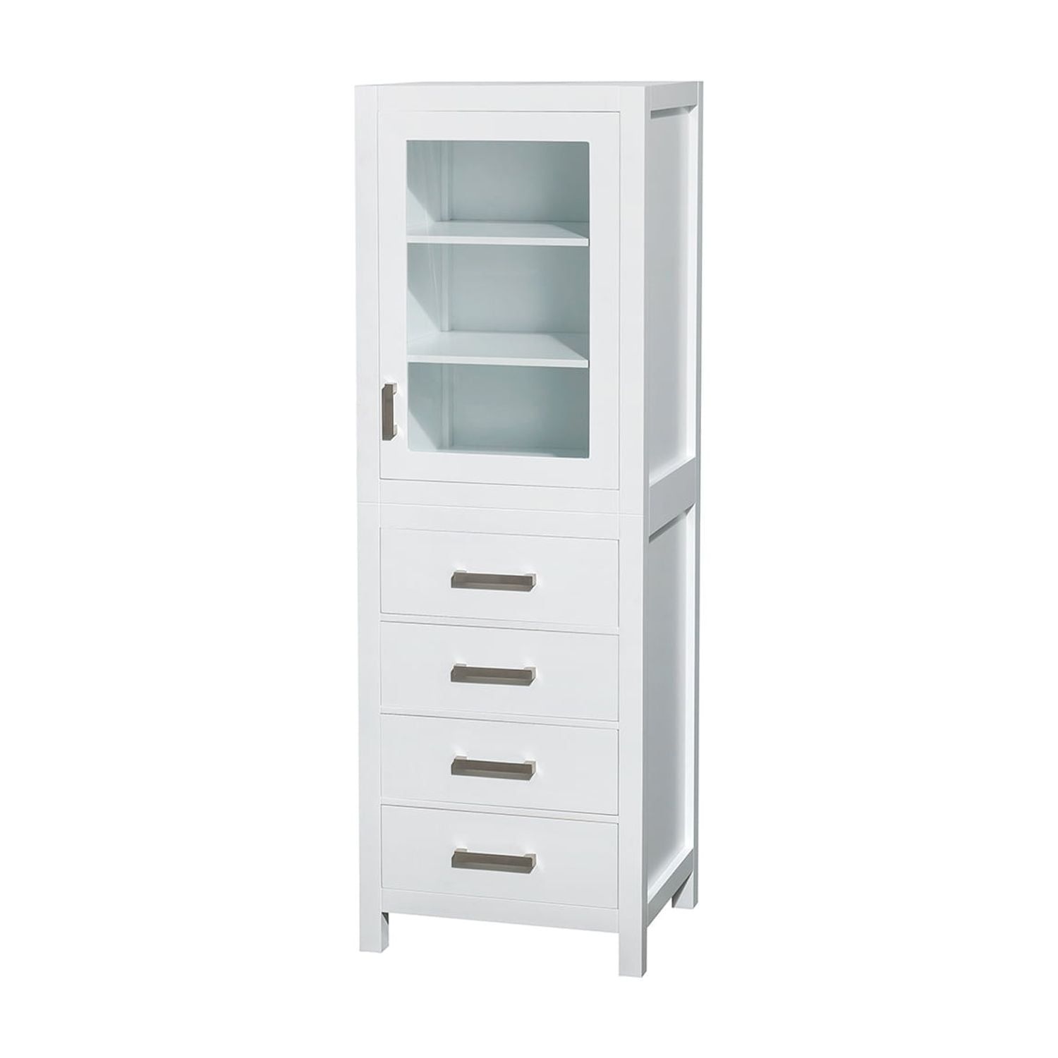 White Solid Wood Freestanding Linen Cabinet with Glass Door