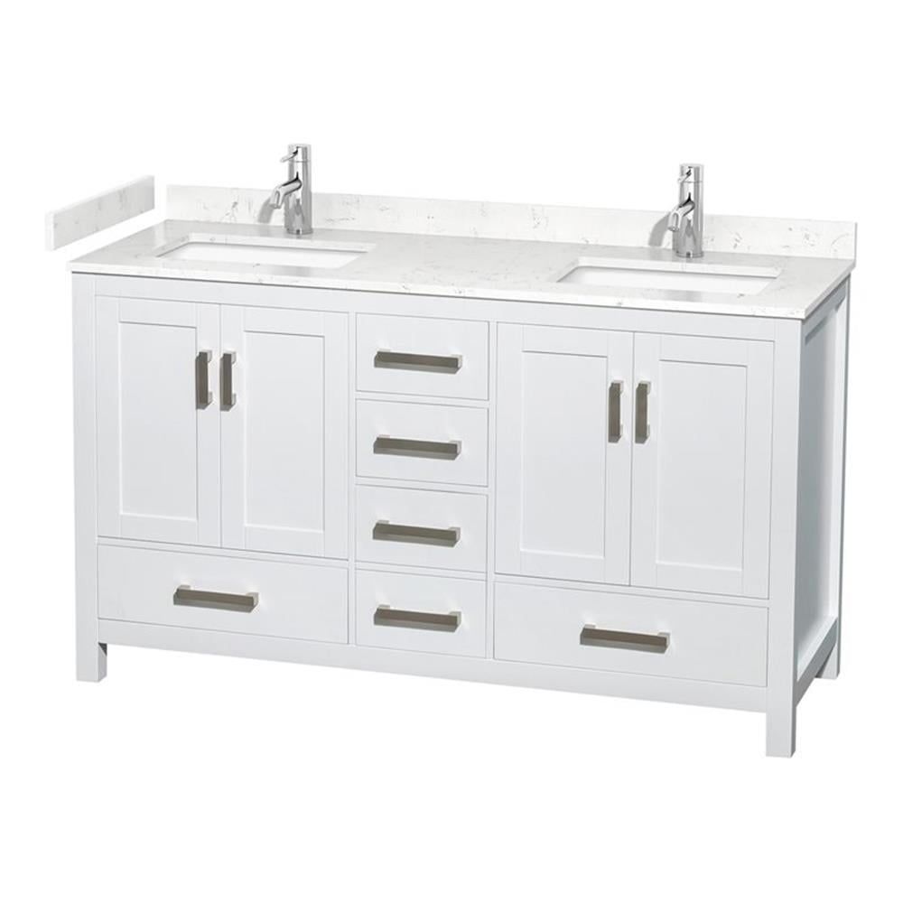 Sheffield 60" White Freestanding Double Bathroom Vanity with Marble Top