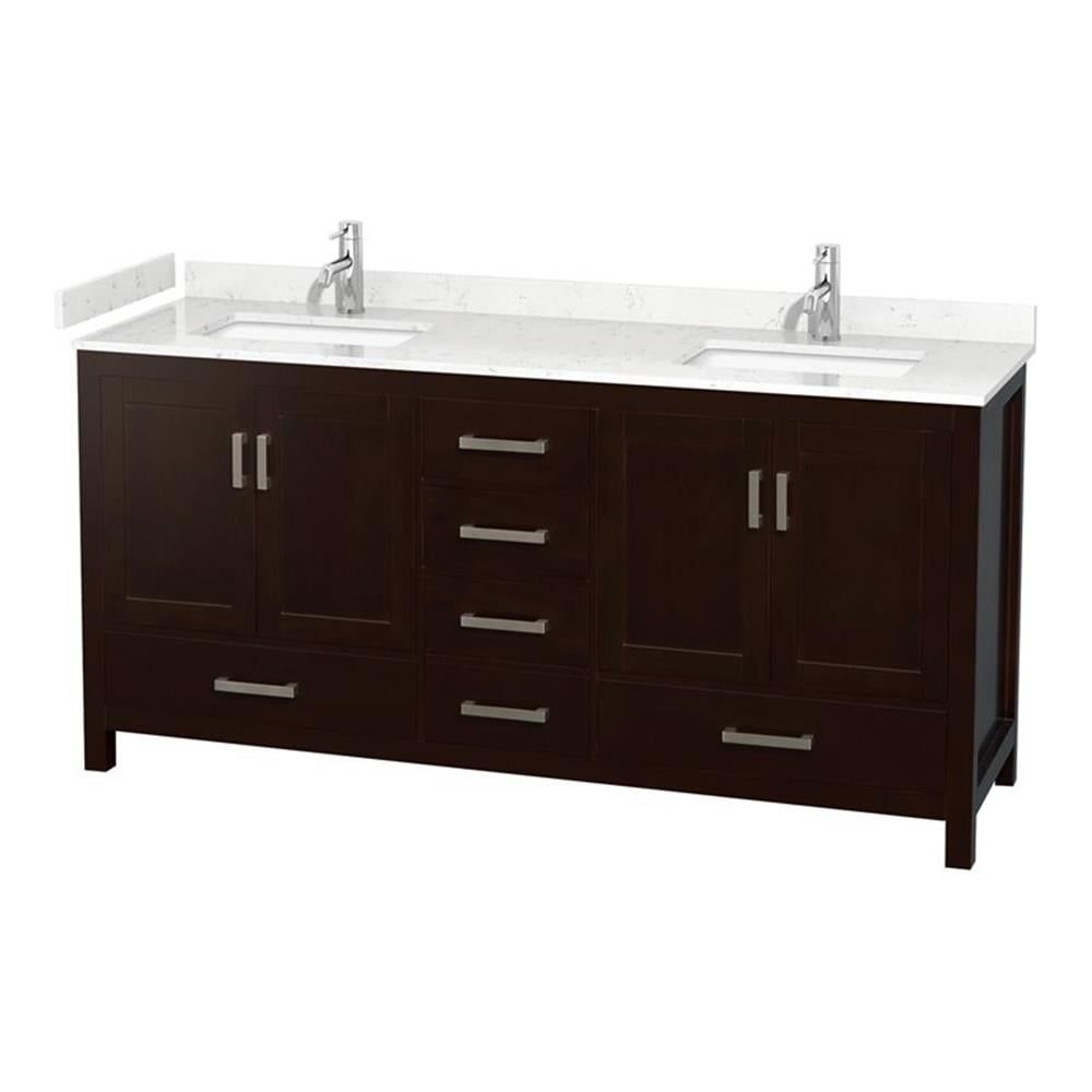 Espresso Double Bathroom Vanity with Carrara Marble Top