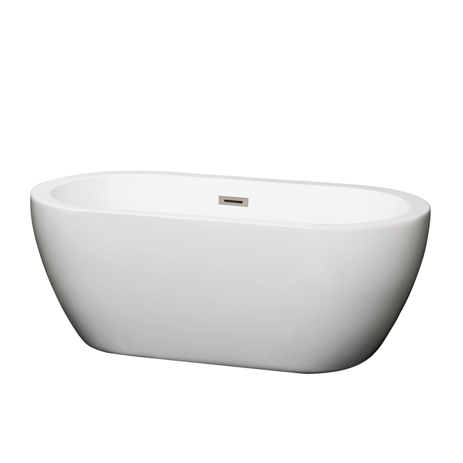 Soho 60 Inch White Acrylic Freestanding Bathtub with Brushed Nickel Trim