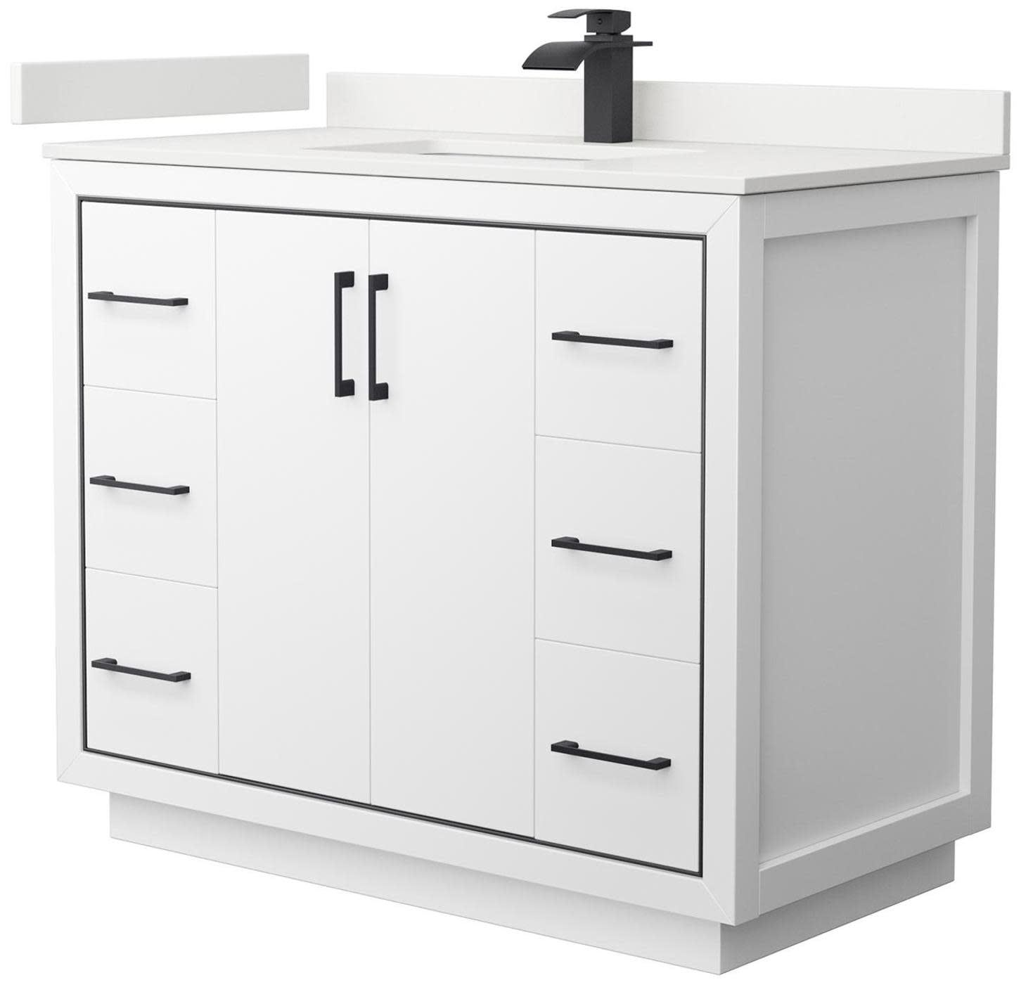 White 42" Freestanding Single Vanity with Quartz Top