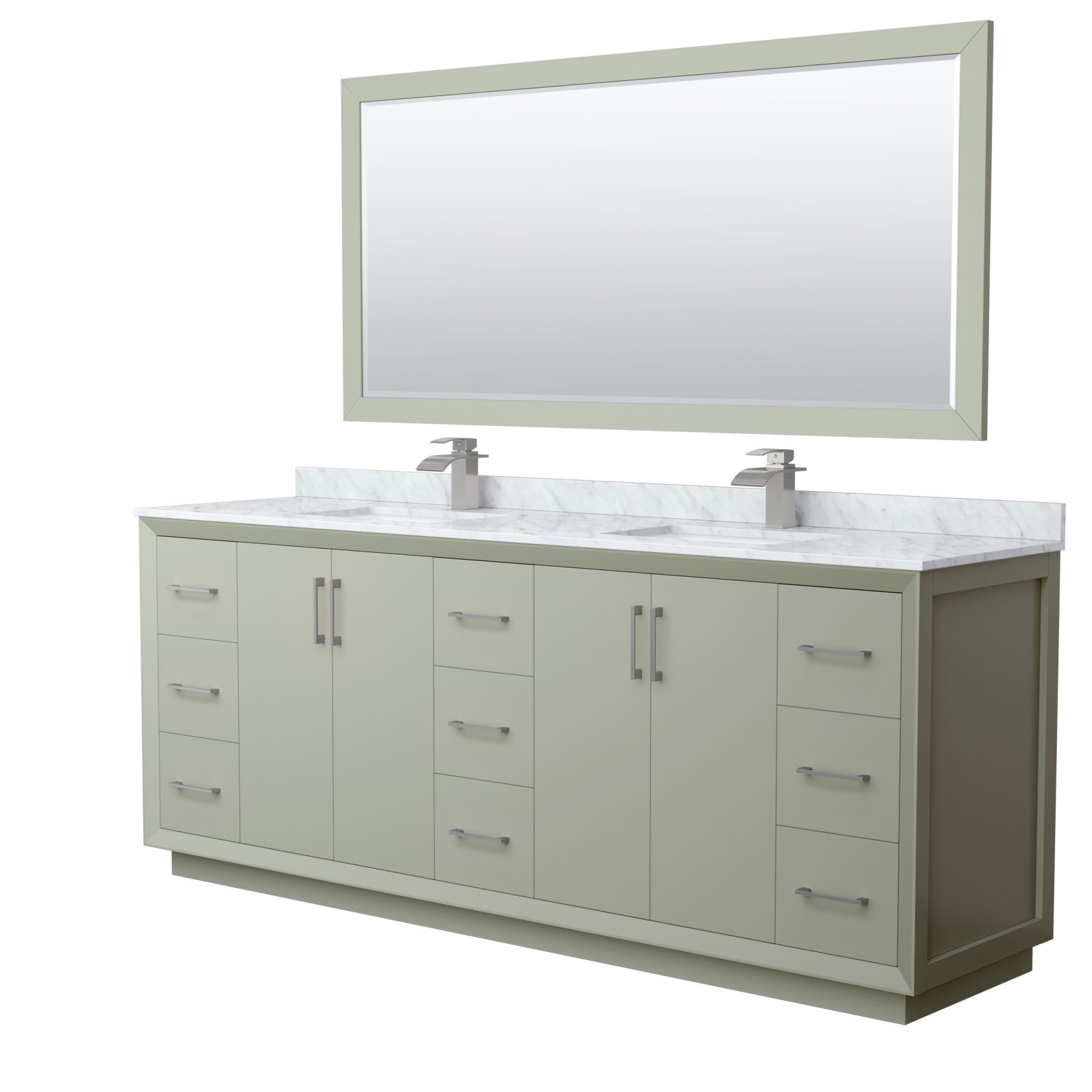 Strada 84" Light Green Double Basin Vanity with Mirror