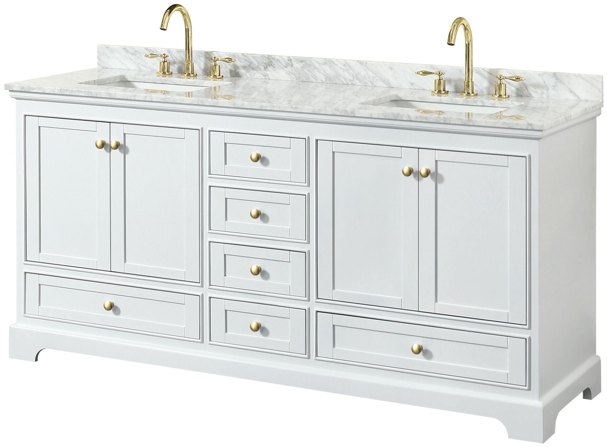 Deborah Classic White 72" Double Vanity with Carrara Marble Top and Gold Trim