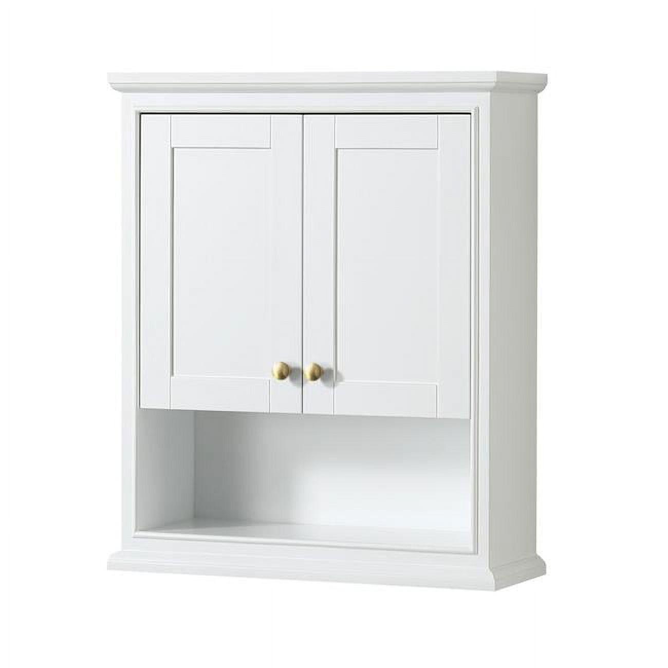 Deborah White Wood Wall-Mounted Bathroom Cabinet with Gold Trim