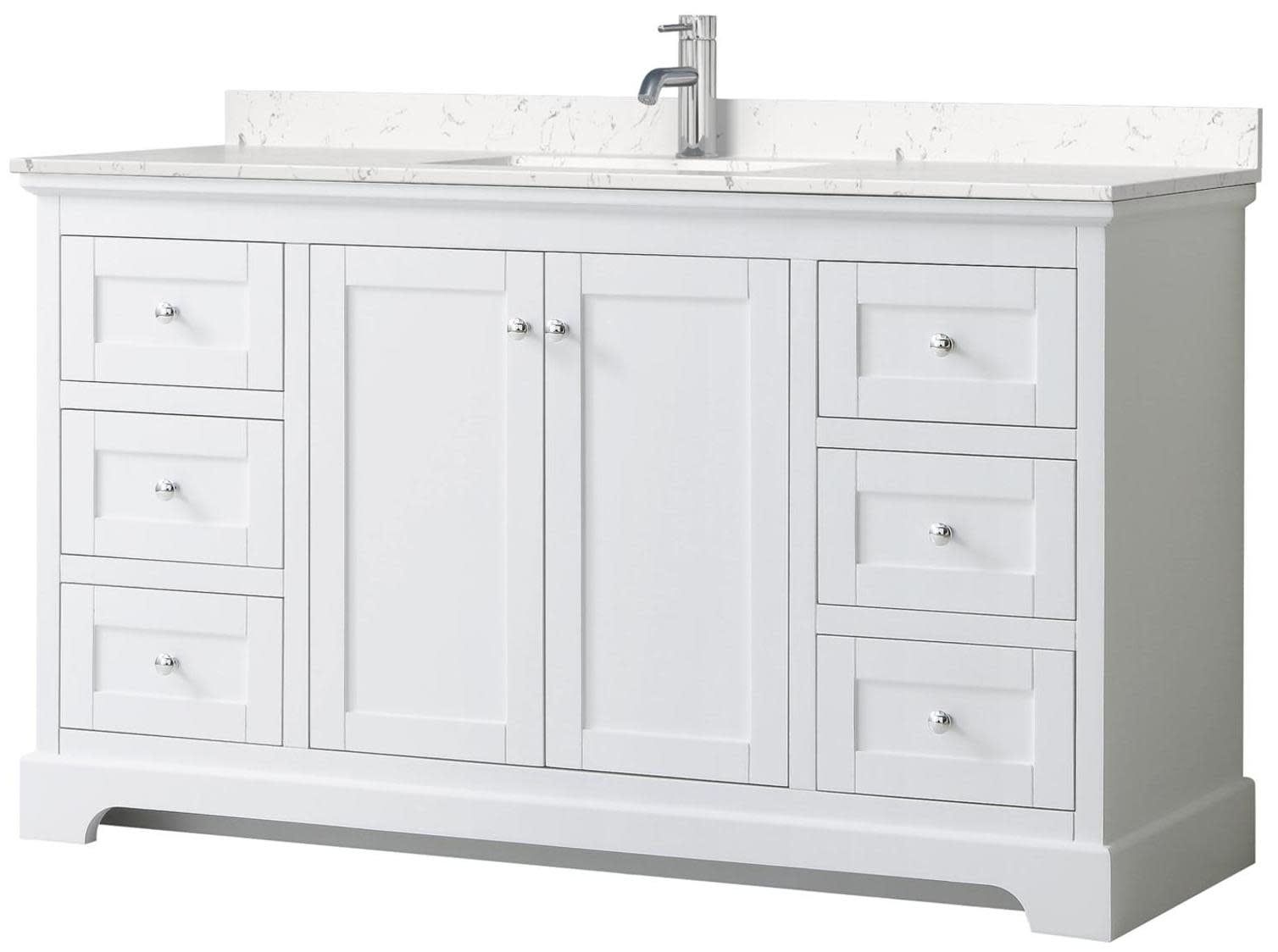 Avery 60" White Single Vanity with Carrara Marble Top